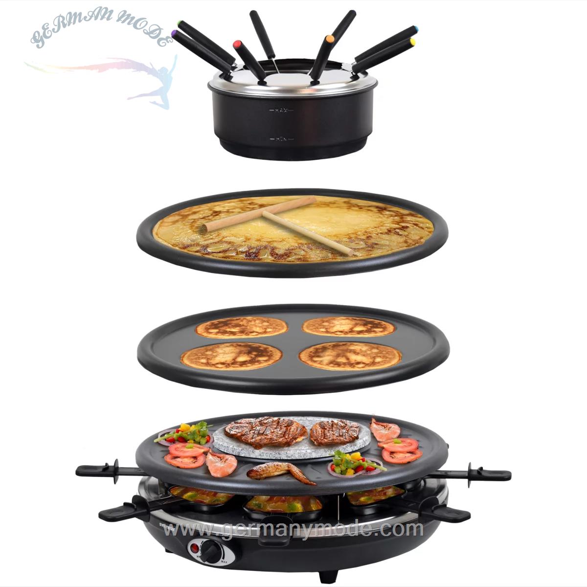 گریل راکلت پز فوندو پنکیک کرپ ساز سینتروکس آلمان Syntrox Germany Raclette Grill Set Waadt mit Fondue und Wechselplatten