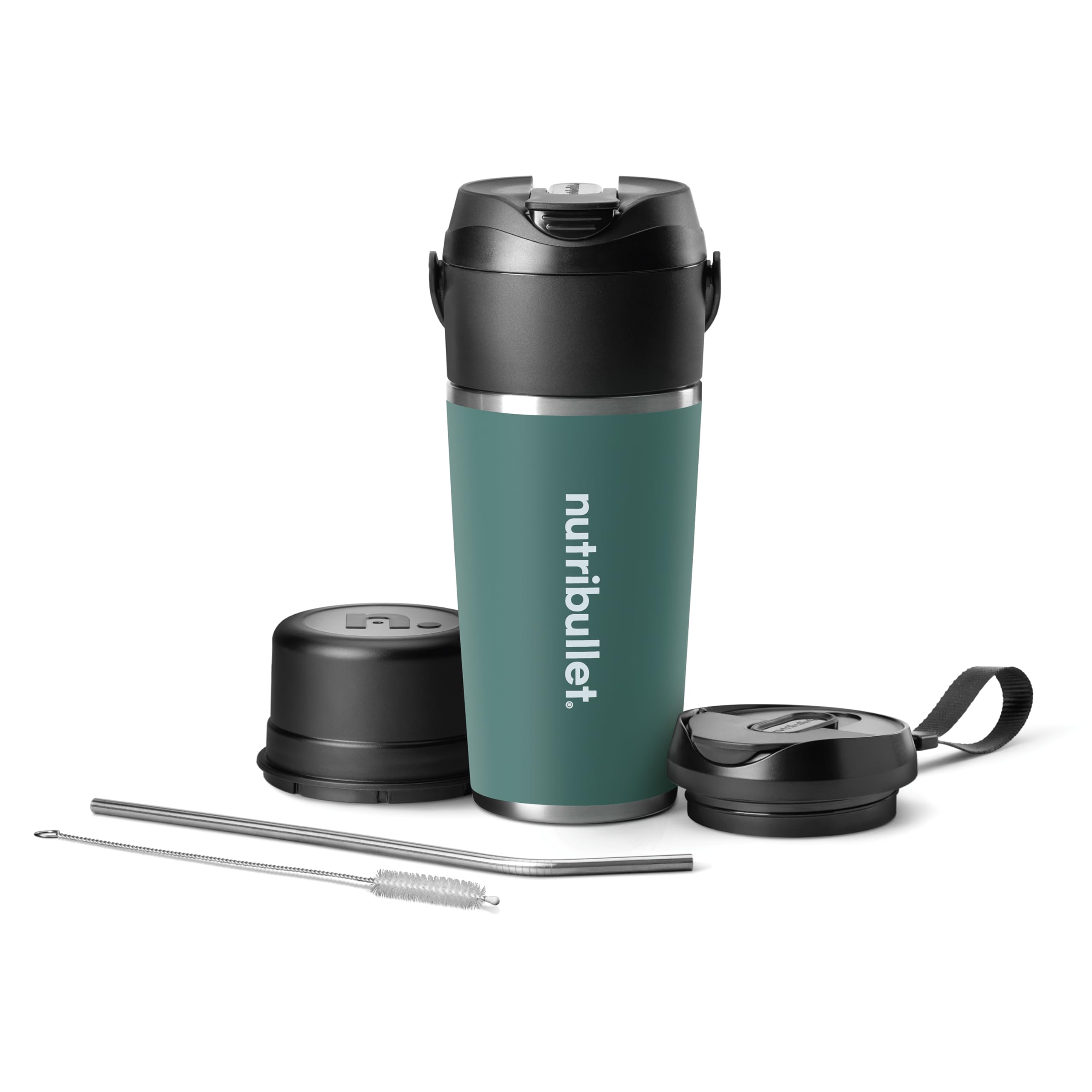 اسموتی‌ ساز نوتری‌ بولت آمریکا قابل حمل Nutribullet Flip NBP016EUC با لیوان حرارتی (590 میلی لیتر)، نوشیدنی ها را به مدت 24 ساعت خنک نگه می دارد، یخ شکن، مخلوط کن کوچک 2 در 1، قابلیت شارژ USB-C، استیل ضد زنگ، رنگ سبز اکالیپتوس