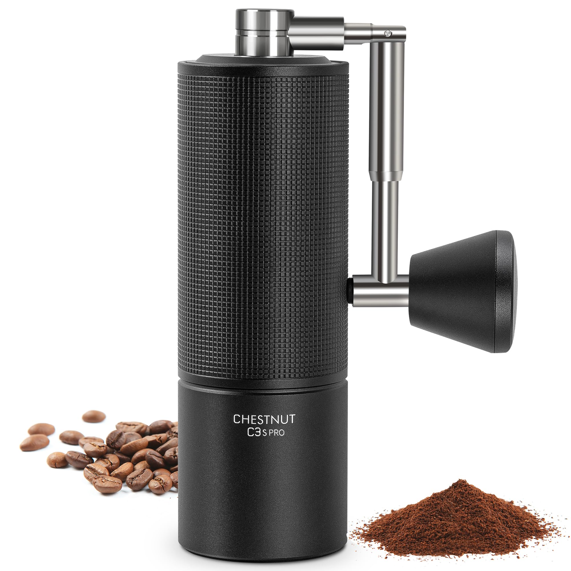 خرید از آمازون - آسیاب قهوه دستی Chestnut C3s PRO TIMEMORE، محفظه تمام فلزی یکپارچه ارتقاء، آسیاب قهوه دستی با دسته تاشو، برای اسپرسو به فرنچ پرس - سیاه C3s Pro Black