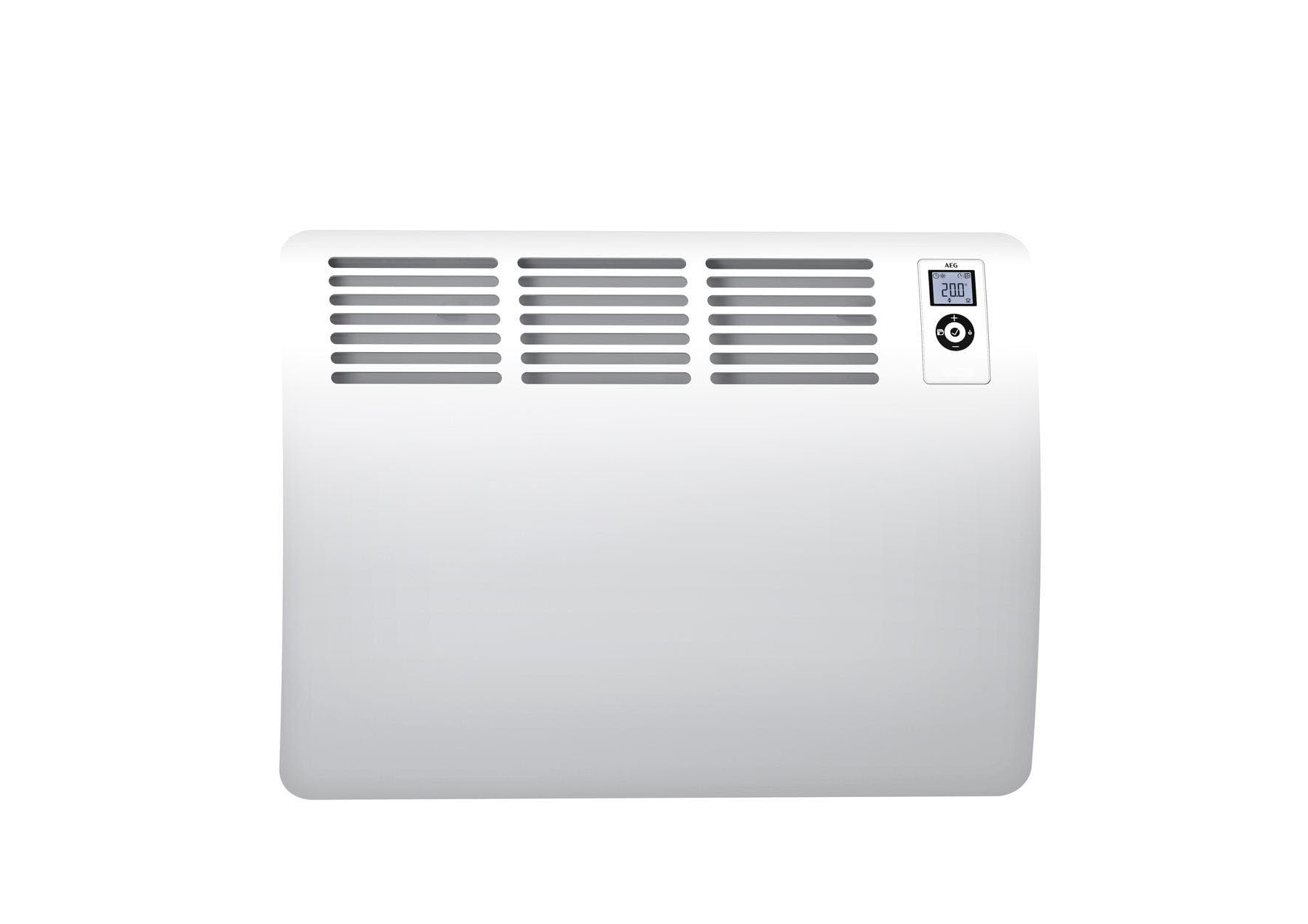 بخاری دیواری AEG WKL 1000 Comfort، بخاری برقی کم مصرف، 1000 وات برای تقریباً 12 متر مربع، آزمایش شده توسط VDE، صفحه نمایش LCD، تایمر هفتگی، تایمر 120 دقیقه ای، حالت بی صدا، 238718 برای تقریباً 12 متر مربع، جلو آلومینیومی و تایمر 120 دقیقه ای