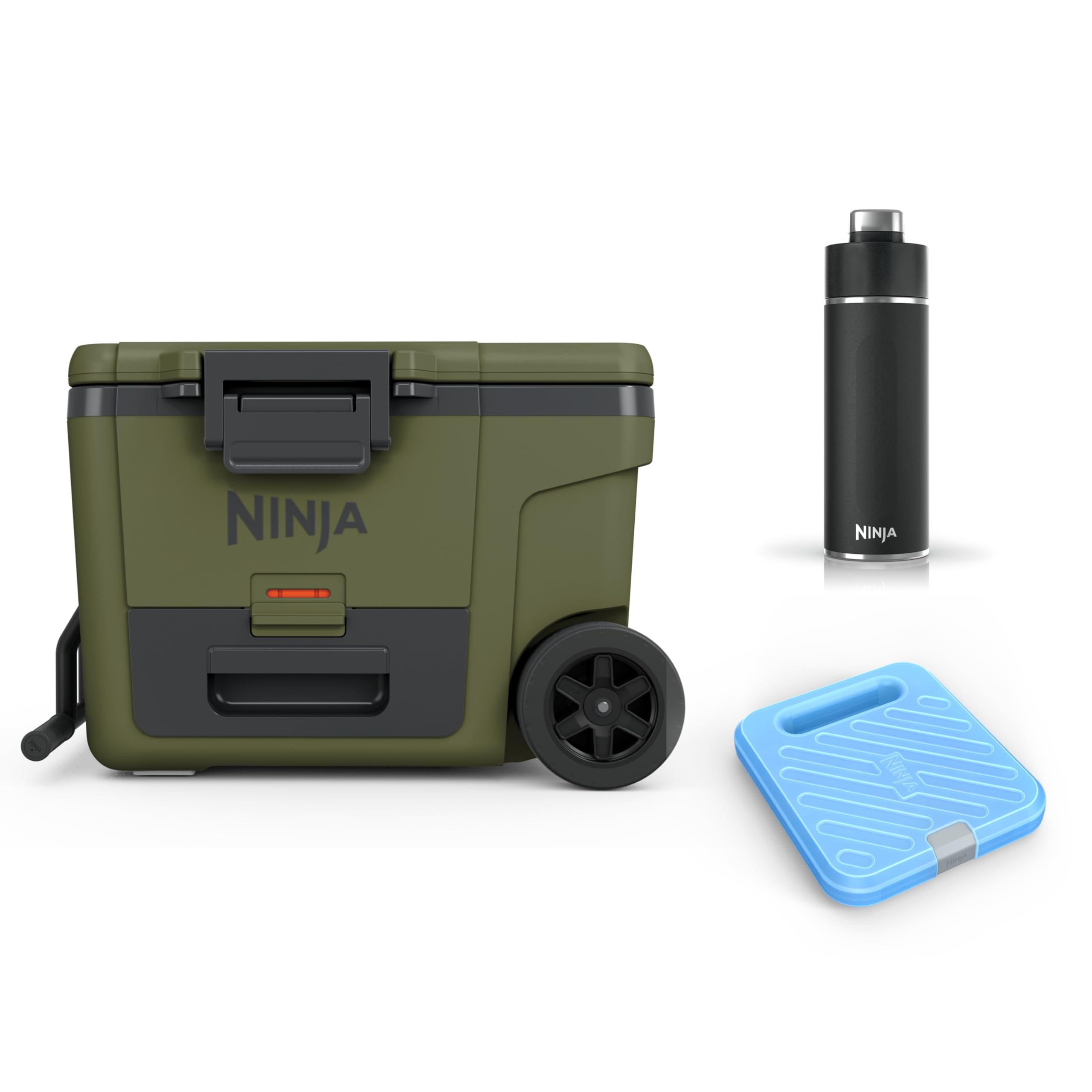 یخدان عایق چرخدار Ninja FrostVault با بطری و بسته یخ، کشوی یکپارچه برای منطقه خشک جهت نگهداری در دمای یخچال، سبز زیتونی، FB245AMZEEUUKGN
