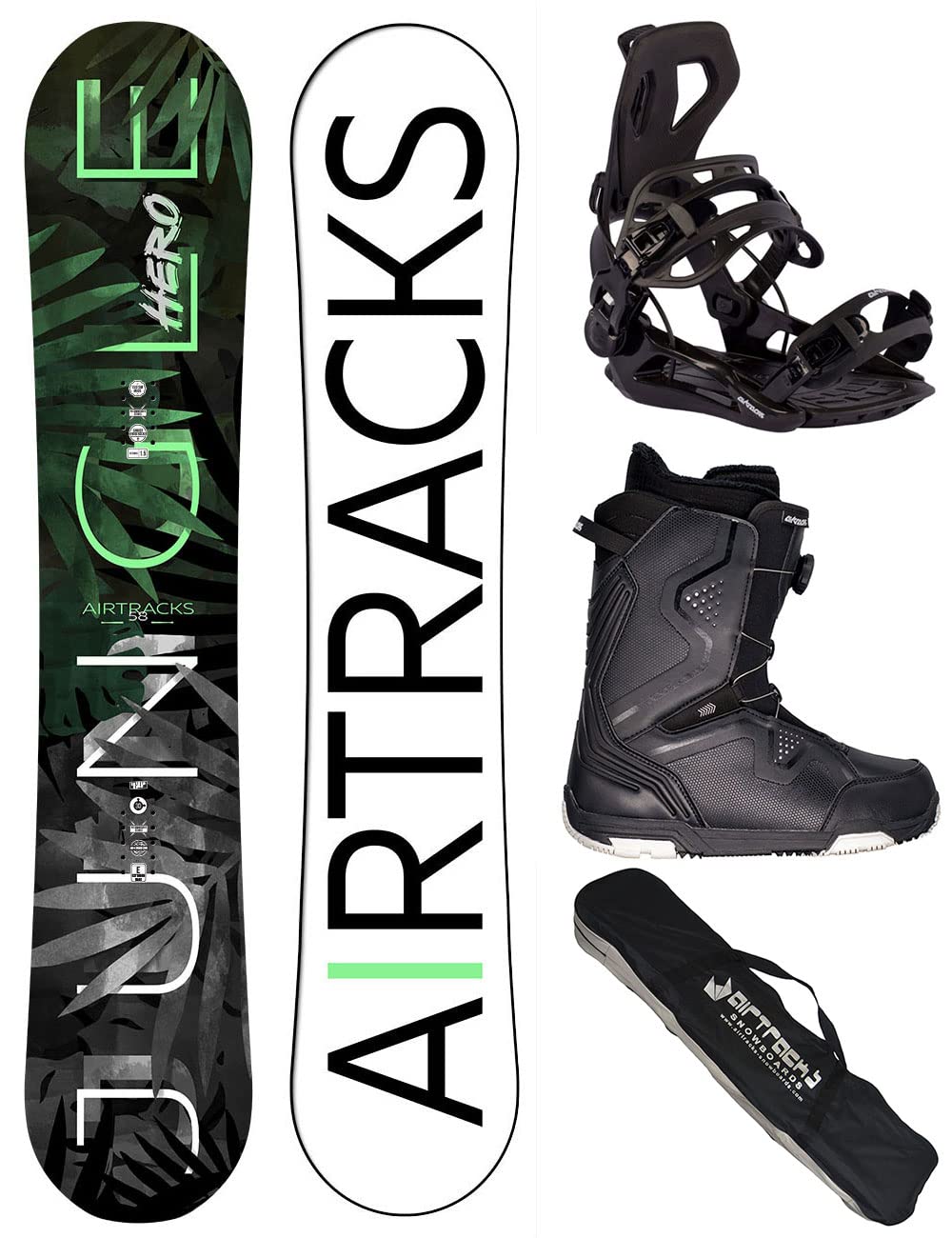 Airtracks Herren Snowboard Set Freeride Freestyle Jungle Hero Wide Hybrid Rocker + Snowboard Bindung Master + Snowboardboots + Sb Bag 152 155 159 cm Snowboard 152 cm Boots Strong Atop 40