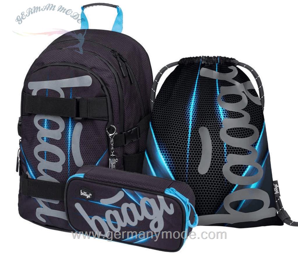 ست 3 تایی کوله پشتی مدرسه کوله ورزشی جامدادی پسرانه بگل Baagl Skate Bluelight Rucksack Set 3tlg Rucksack Federmäppchen Turnbeutel