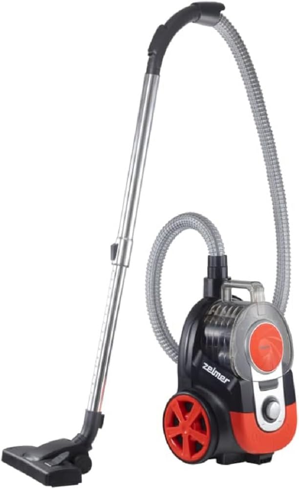 جارو برقی زلمر لهستان Zelmer ZVC021P Krzyś، بدون کیسه، پلاستیک با کیفیت بالا، مشکی-قرمز، 800 وات، 2 لیتر