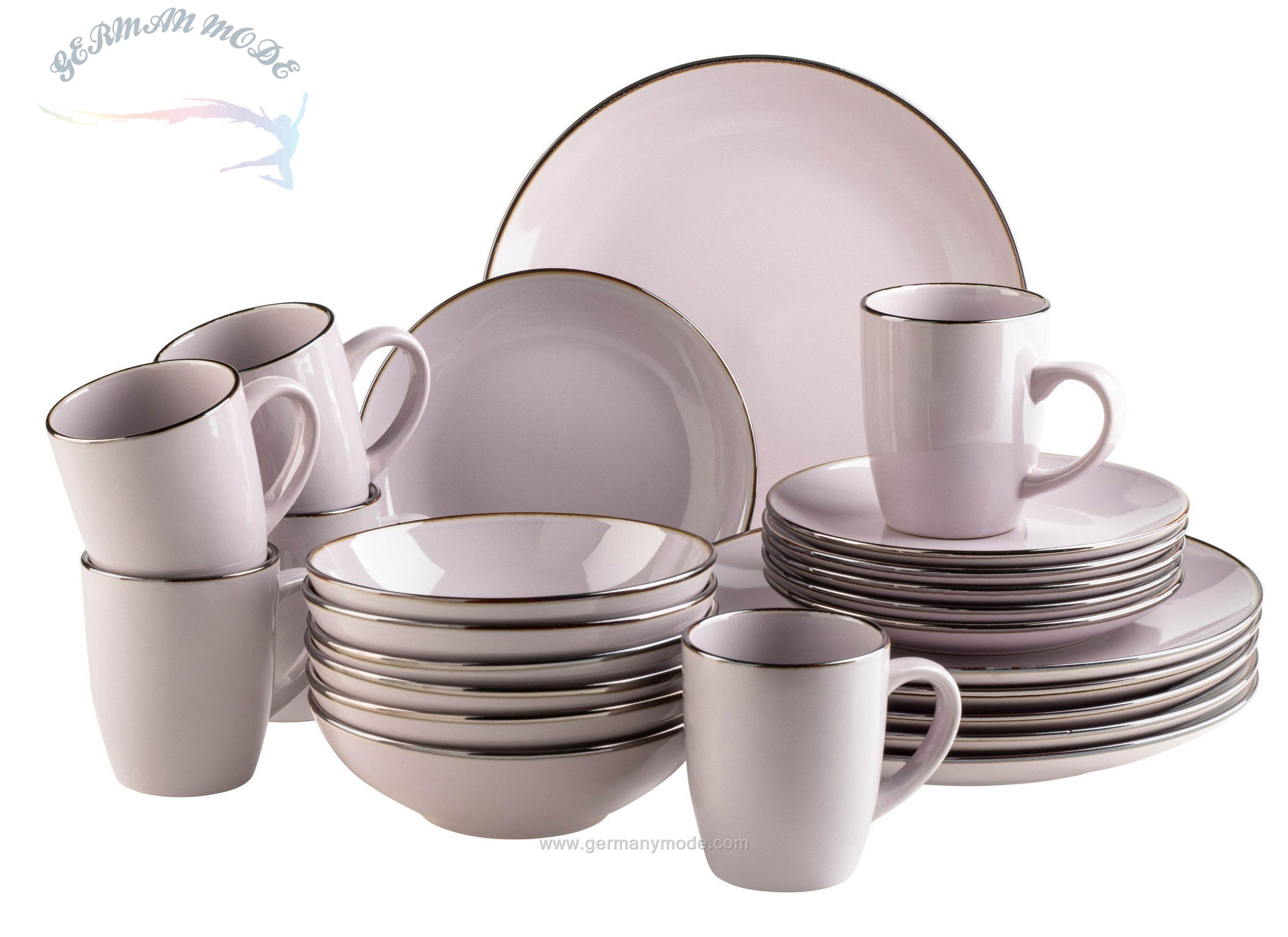 سرویس غذاخوری سرامیک 24 پارچه 6 نفره ماسر اتریش Mäser Metallic Rim Kombiservice (24-tlg.) Lavendel