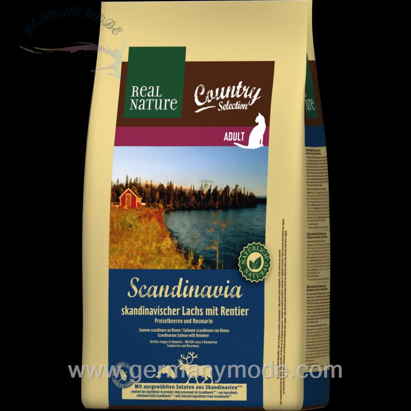 غذا خشک گربه گوزن شمالی رئال نیچا آلمان REAL NATURE Country Scandinavia mit skandinavischem Lachs - Rentier-mit Preiselbeeren und Rosmarin 2-5kg