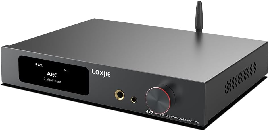 دستگاه آمپلی فایر یکپارچه تقویت کننده صدا و تقویت کننده گوش LOXJIE A40، تراشه MA5332MS NJW194، ورودی گرامافون وینیل، حالت EQ، 5 فیلتر موجود، خروجی باس، بلوتوث 5.1، با کنترل از راه دور