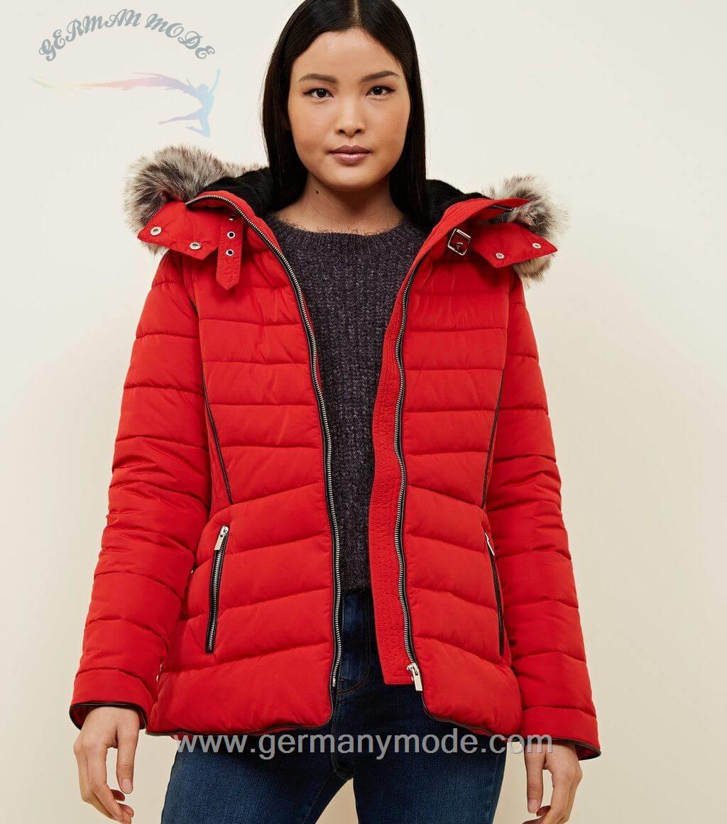 کاپشن زنانه نیولوک (انگلستان) Dark Green Faux Fur Trim Hooded Puffer Jacket