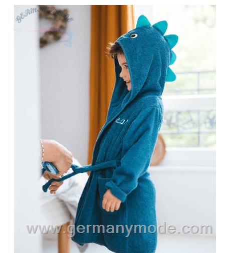 حوله تن پوش کودک ورت فرانسه Vertbaudet Kinder Bademantel, Dino-Kostüm, personalisierbar Oeko Tex - petrol