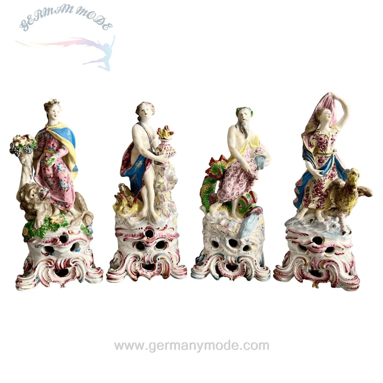مجسمه نقاشی با دست دکوری چینی آنتیک قدیمی komplettes Porzellanfiguren Set mit Schleife Die vier Elemente Rokoko um 1765