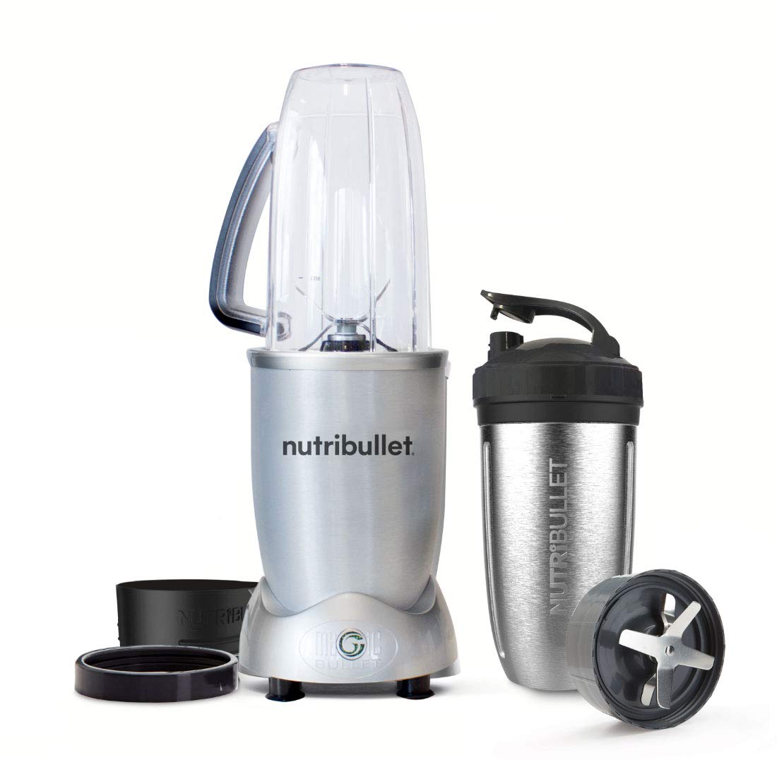 اسموتی ساز نوتری‌ بولت آمریکا مجموعه ۸ تکه Nutribullet 1200 – قدرت استخراج ۱۲۰۰ وات – میوه‌های یخ‌زده، آجیل و یخ را با هم مخلوط می‌کند – شامل ۱ فنجان استیل عایق ۹۰۰ میلی‌لیتری، ۱ فنجان بزرگ ۹۰۰ میلی‌لیتری، ۲ حلقه دسته و ۲ درب –