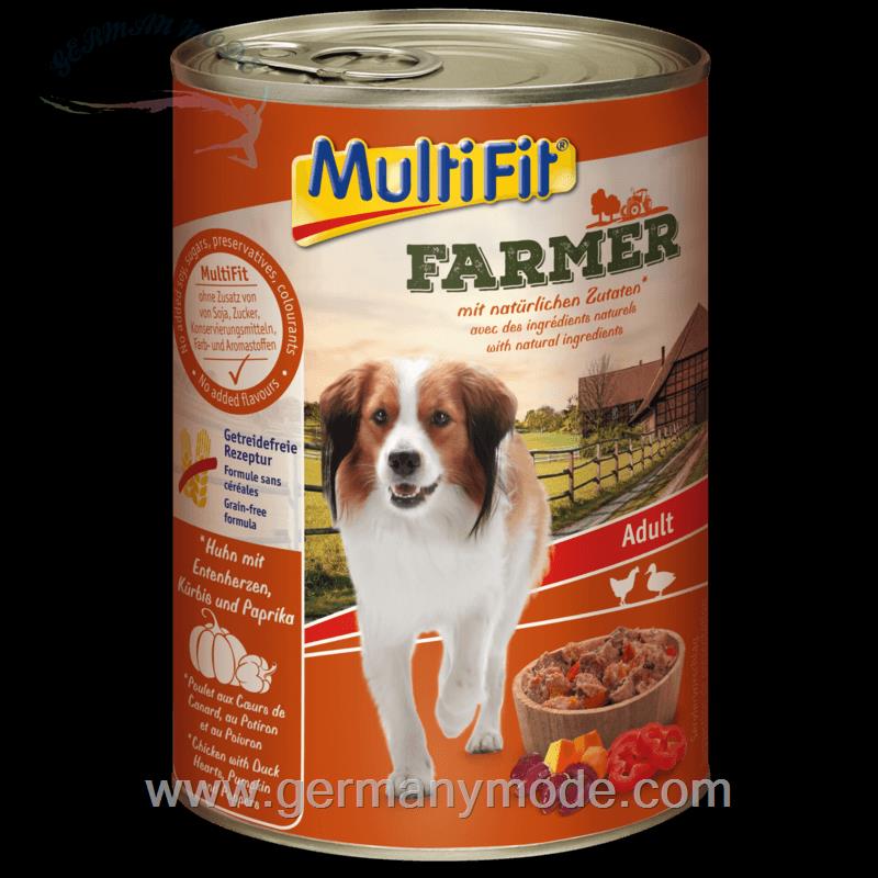 غذا مرطوب سگ بزرگسال مولتی فیت آلمان MultiFit Farmer Adult 6x400g Huhn mit Entenherzen