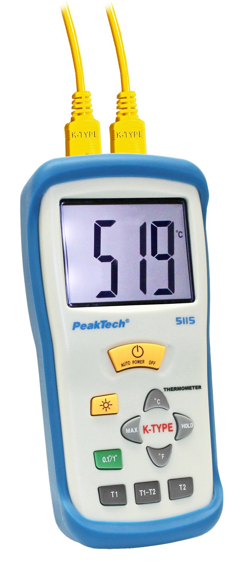 دماسنج دیجیتال حرفه ای دو کاناله PeakTech با نمایشگر بزرگ برای سنسورهای Type-K/ترموکوپل -50 +1300 درجه سانتی گراد