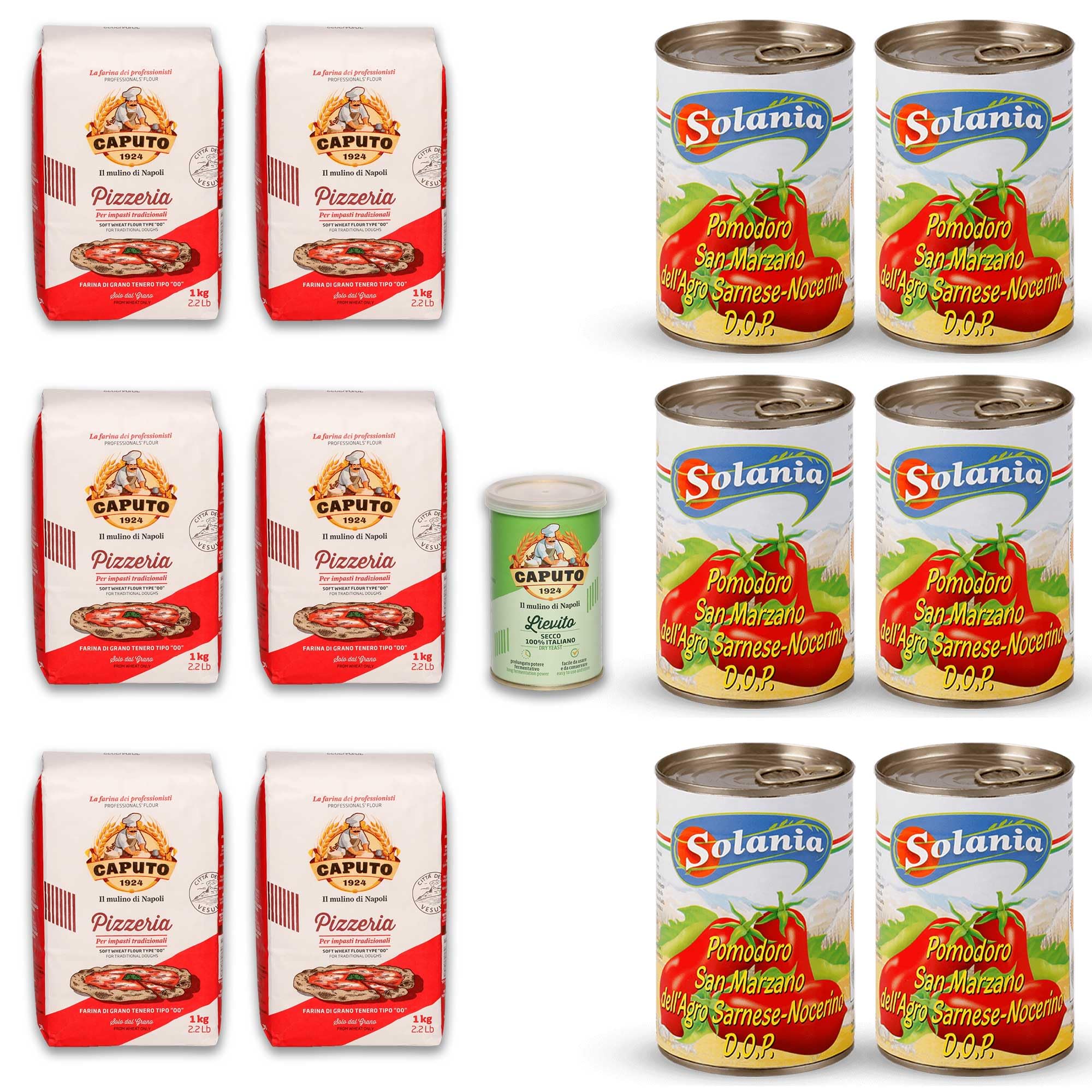 خرید از آمازون - DELICRET - PIZZA NAPLES مواد اولیه اصلی | آرد پیتزا کاپوتو پیتزا 6×1 کیلوگرم | 1×100 گرم مخمر خشک کاپوتو | قوطی گوجه فرنگی 6×400 گرمی سن مارزانو | + دستور العمل های پیتزا نئوپولیتی بسته عرضه پیتزا