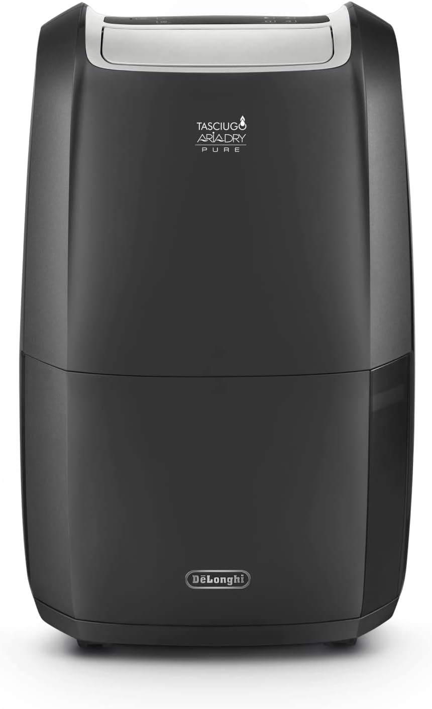تصفیه هوا رطوبت گیر دلونگی ایتالیا DeLonghi Tasciugo AriaDry Pure DDSX220WFA رطوبت گیر برقی و تصفیه کننده هوا برای اتاق تا 90 متر مکعب، عملکرد لباسشویی، قابلیت WiFi، دارای گواهی آلرژی، 21 لیتر در روز، رطوبت گیر مشکی مشکی با عملکرد WiFi