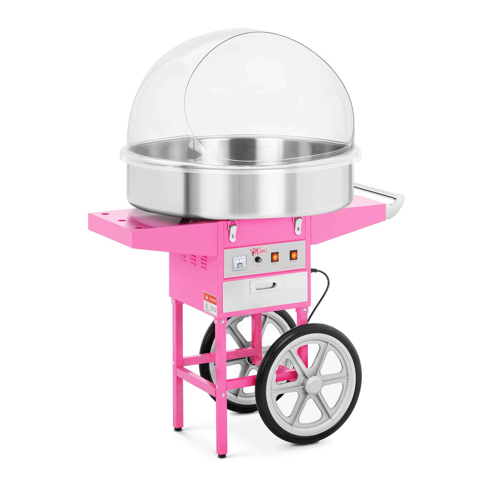دستگاه پشمک ساز Royal Catering RCZC-1200XL سایز XXL با سبد و درب (قطر 72 سانتی‌متر، 1200 وات، 1 واحد / 60 ثانیه، شامل لوازم جانبی) صورتی