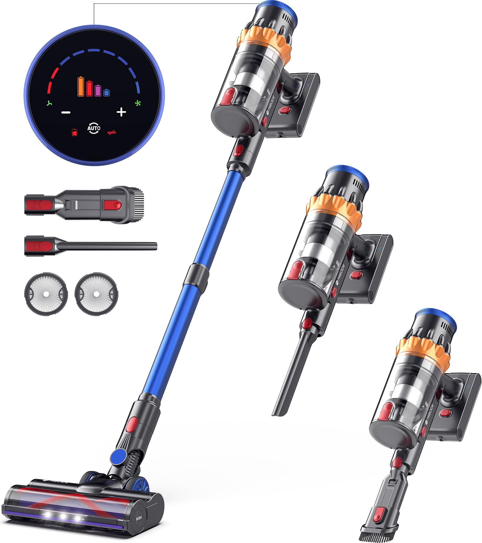 جارو شارژی MIBODE، جاروبرقی بی سیم 45000Pa/550W/70mins با نمایشگر هوشمند، جاروبرقی با حالت اتوماتیک و برس ضد گره خوردن فرش، کف های سخت و موهای حیوانات خانگی