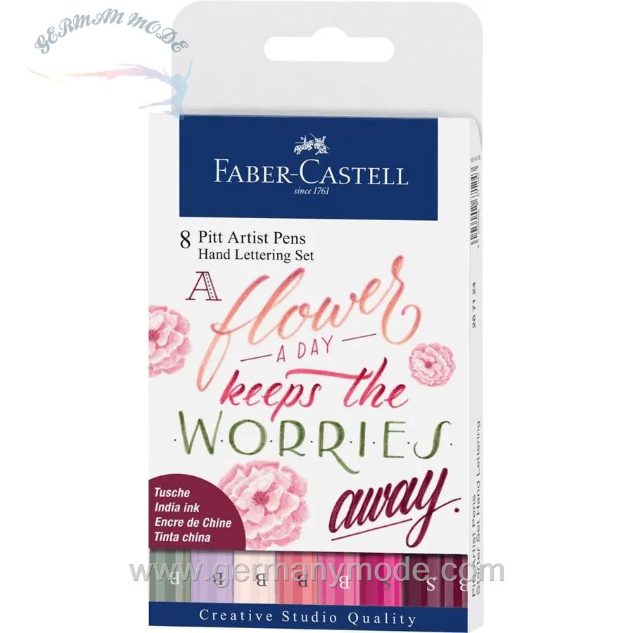 ماژیک حرفه ای 8 رنگ فابرکاستل آلمان FABER CASTELL Pitt Artist Pen Tuschestift 8er Etui Lettering Pinktöne