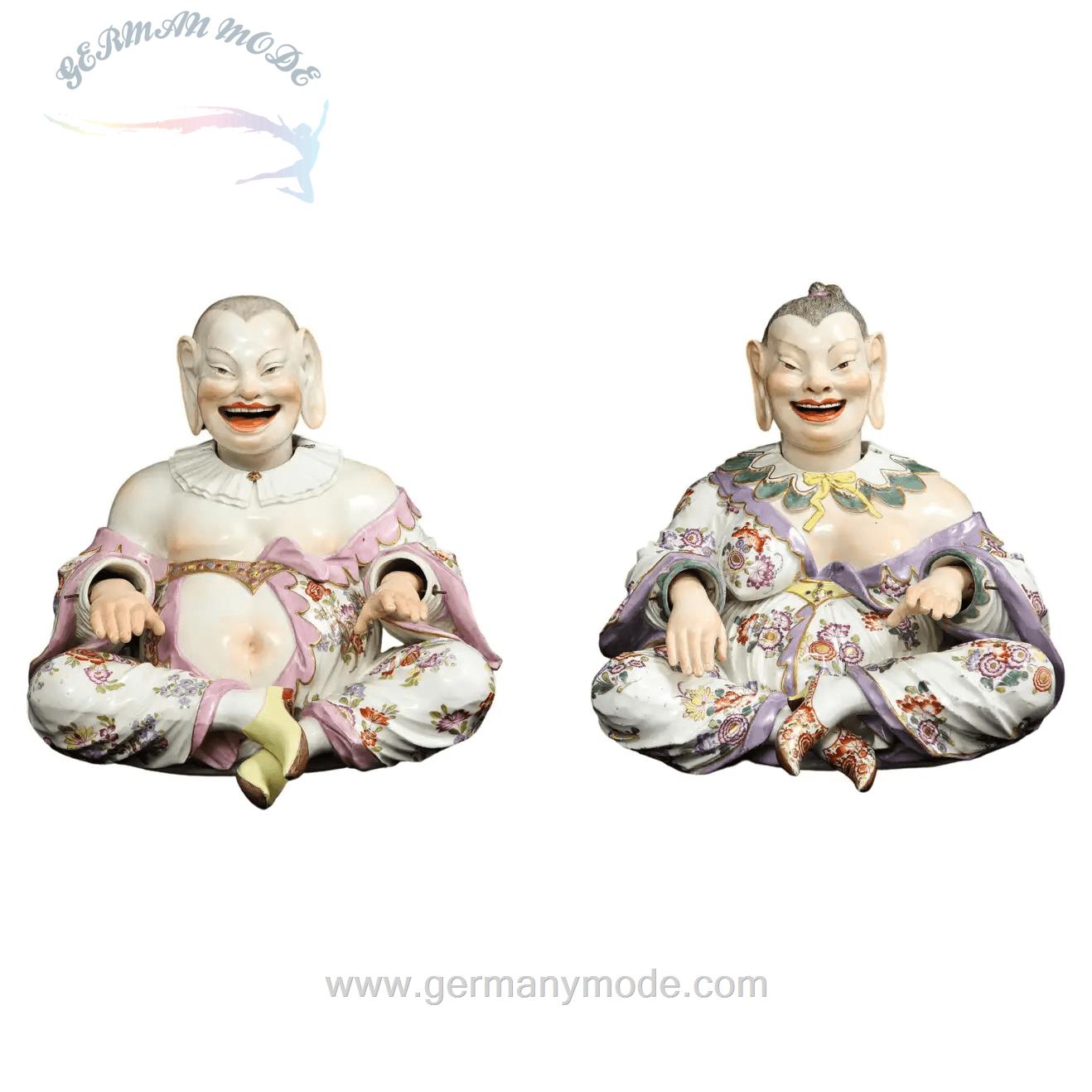 مجسمه دست ساز دکوری چینی آنتیک قدیمی مایسن آلمان Paar Pagodenfiguren aus Meissener Porzellan im Chinoiserie Stil des 19 Jahrhunderts