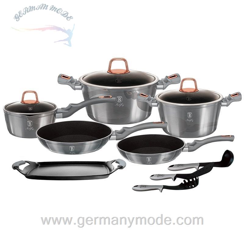 سرویس قابلمه ماهیتابه کفگیر ملاقه تابه گریل 14 پارچه برلینگر هاوس مجارستان BerlingerHaus 14-PIECE COOKWARE SET BERLINGER HAUS BH/6021 MOONLIGHT COLLECTION