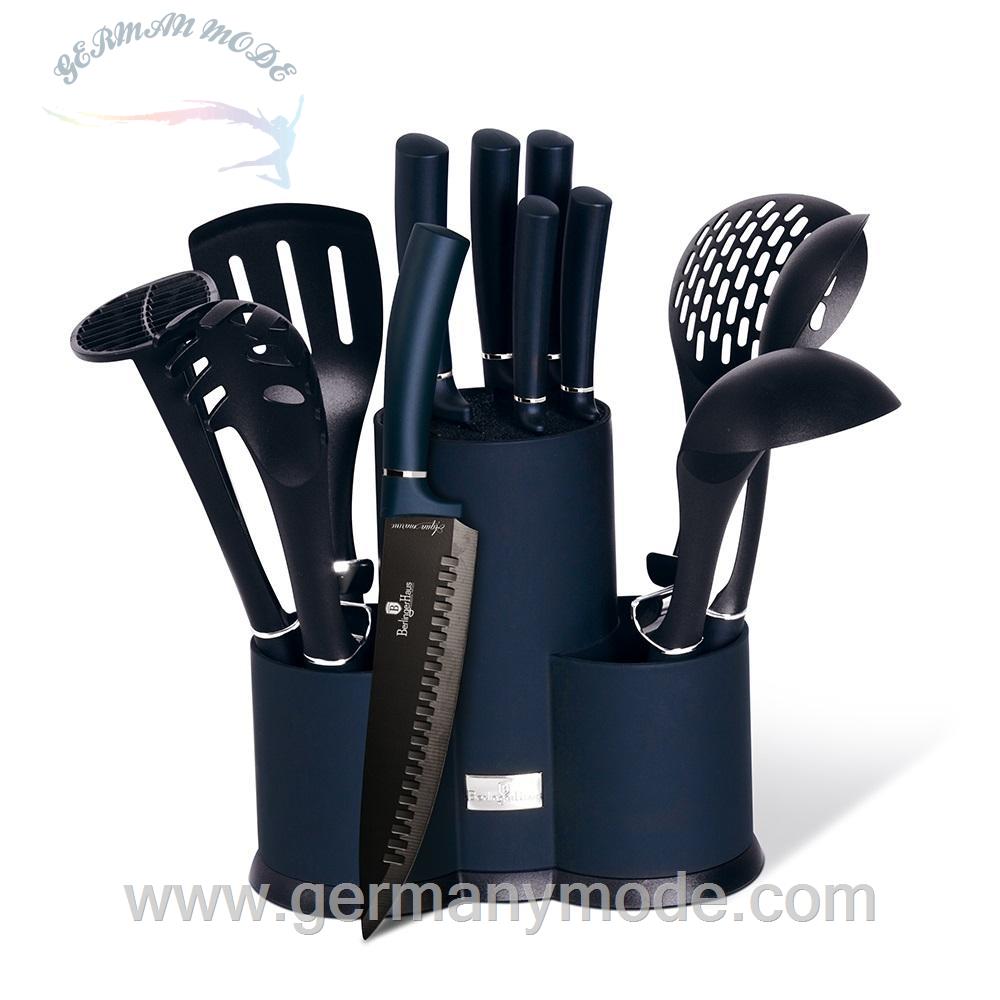 ست چاقو آشپزخانه 12 پارچه با کفیر ملاقه برلینگر هاوس مجارستان BERLINGER HAUS 12-PIECE KNIFE / UTENSILS SET BH/6249 AQUAMARINE COLLECTION