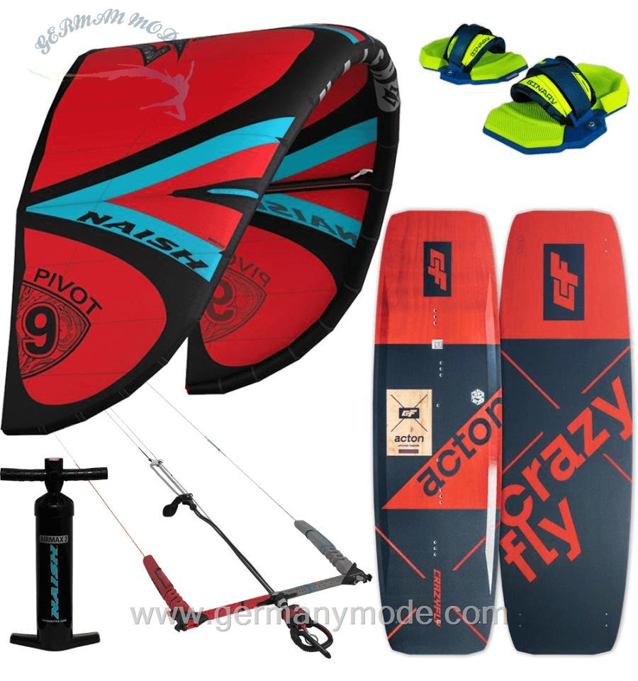 ست کایت 9 متر برد کایت کنترل بار دستگیره پمپ باد نایش NAISH PIVOT 9M + CRAZYFLY ACTON 2023 KITESURF COMPLETE PACKAGE Red