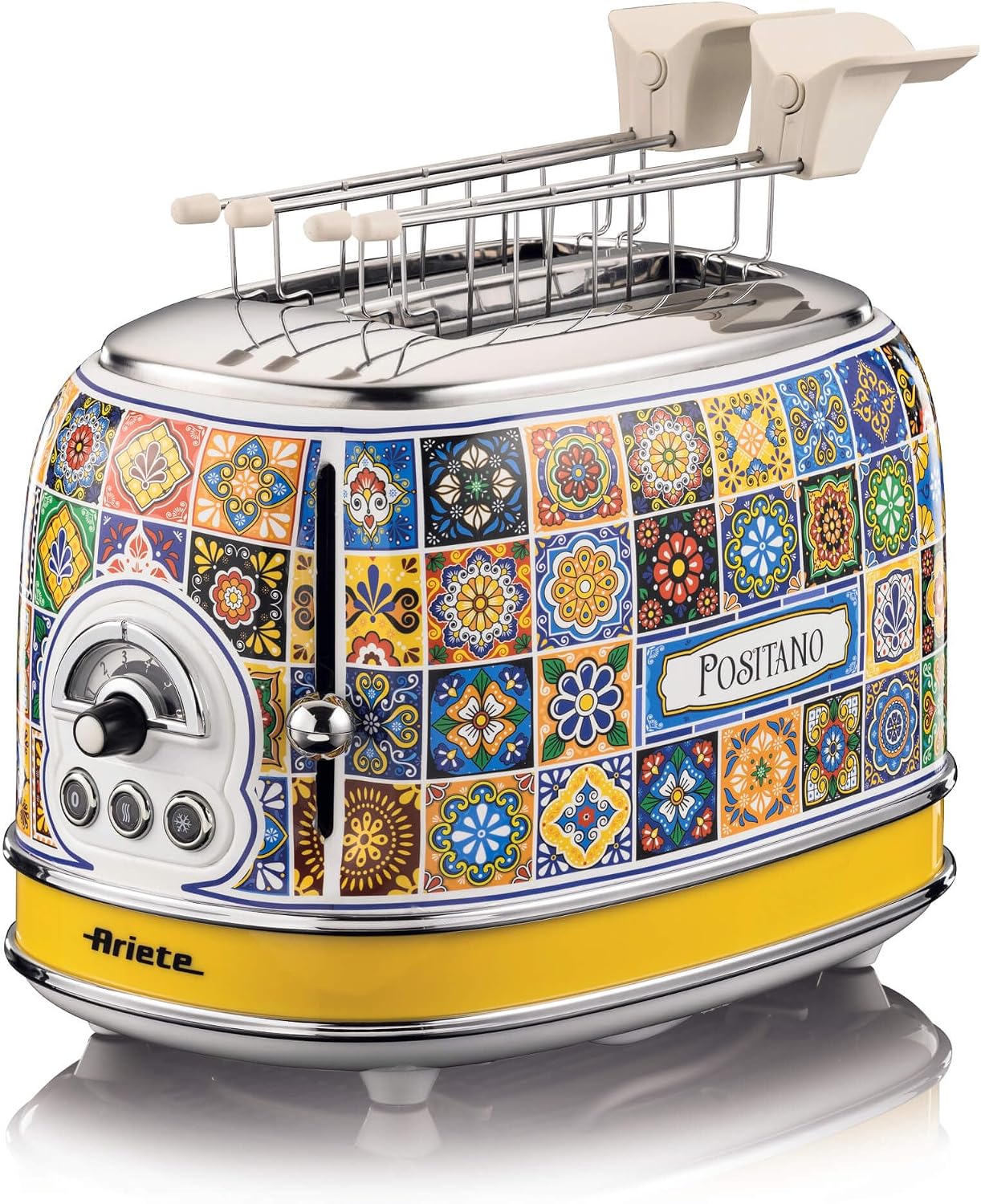 توستر 2 اسلایس با طراحی آریته ایتالیا Ariete Positano 155، توستر با 6 سطح برشته کردن، خروج خودکار، عملکرد یخ زدایی، سینی خرده نان 810 وات
