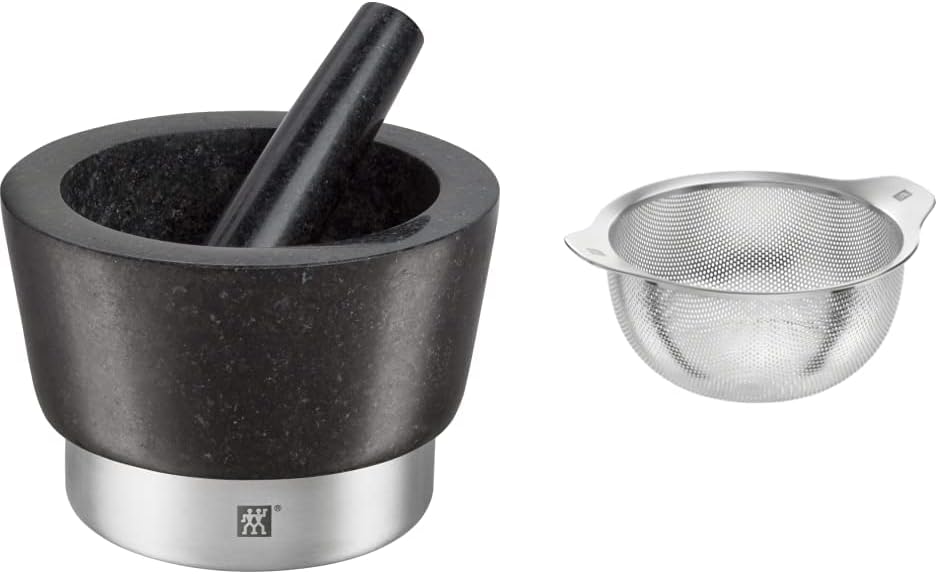 هاون آسیاب سنگی و الک زولینگ آلمان Zwilling ادویه جات با دستول، Ø 11 سانتی متر، گرانیت، سیاه و الک، فولاد ضد زنگ، 20 سانتی متر، 22 x 20 x 10 سانتی متر هاونگ