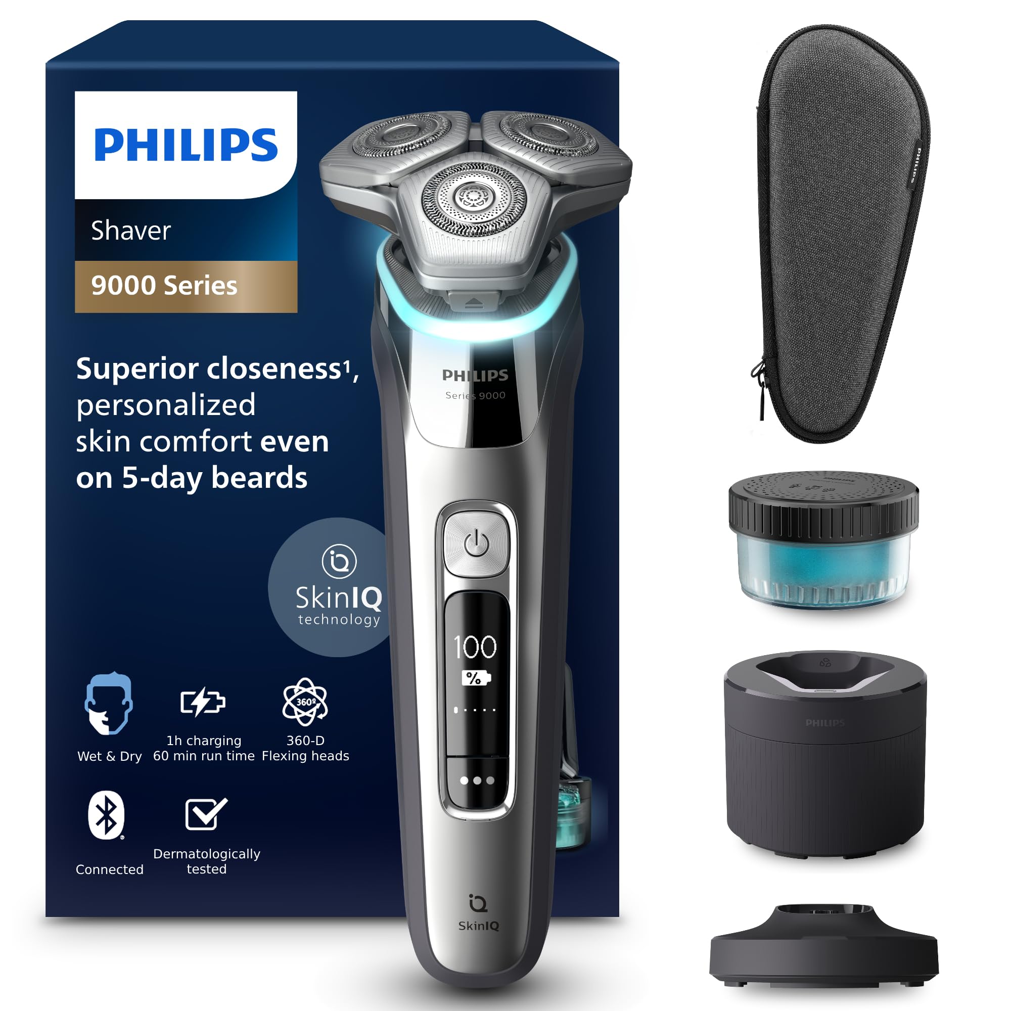 ریش‌ تراش فیلیپس هلندPhilips Shaver S9000 S9974/55 خشک و مرطوب پایه تمیزکننده پایه شارژ و کیف مسافرتی