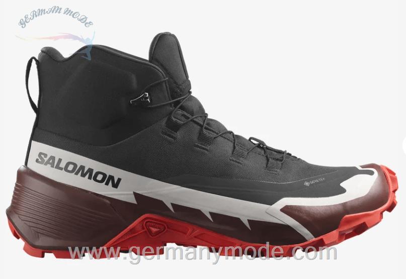 کتانی پیاده روی مردانه سالامون فرانسه SALOMON CROSS HIKE 2 MID GORE-TEX Hikingschuhe Herren Black / Bitter Chocolate / Fiery Red