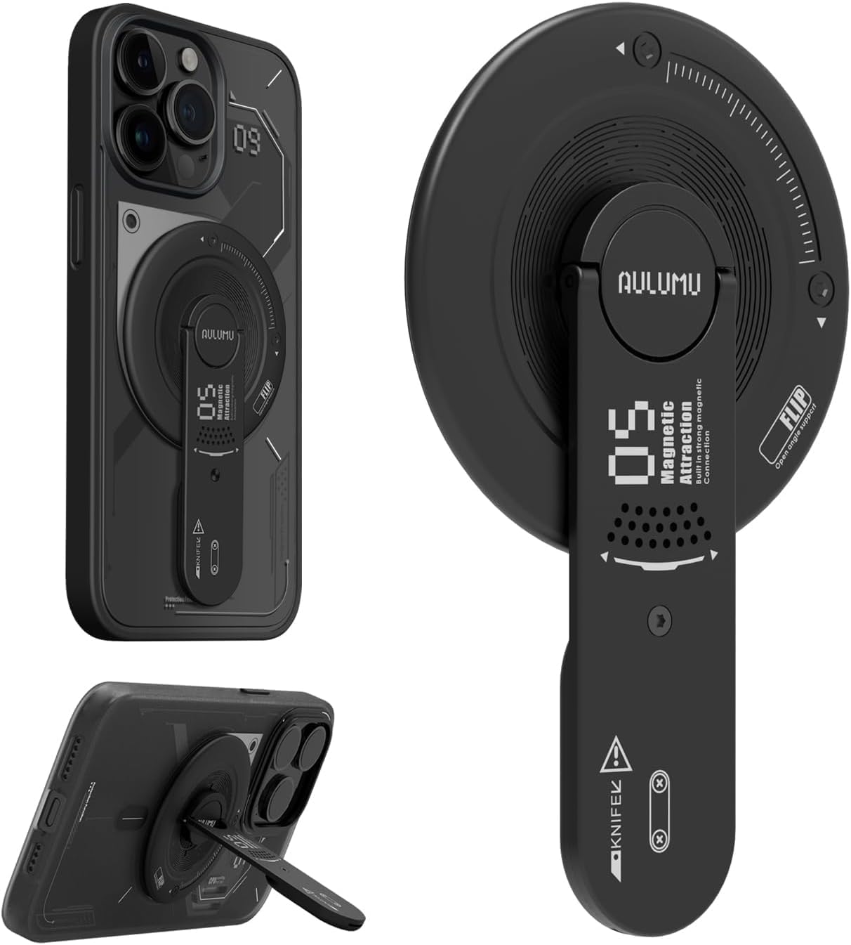 پایه نگهدارنده مغناطیسی گوشی Aulumu G05 با قابلیت تنظیم 360 درجه و جداشونده به همراه درب بازکن کارتی سازگار با MagSafe برای آیفون‌های سری 16/15/14/13/12