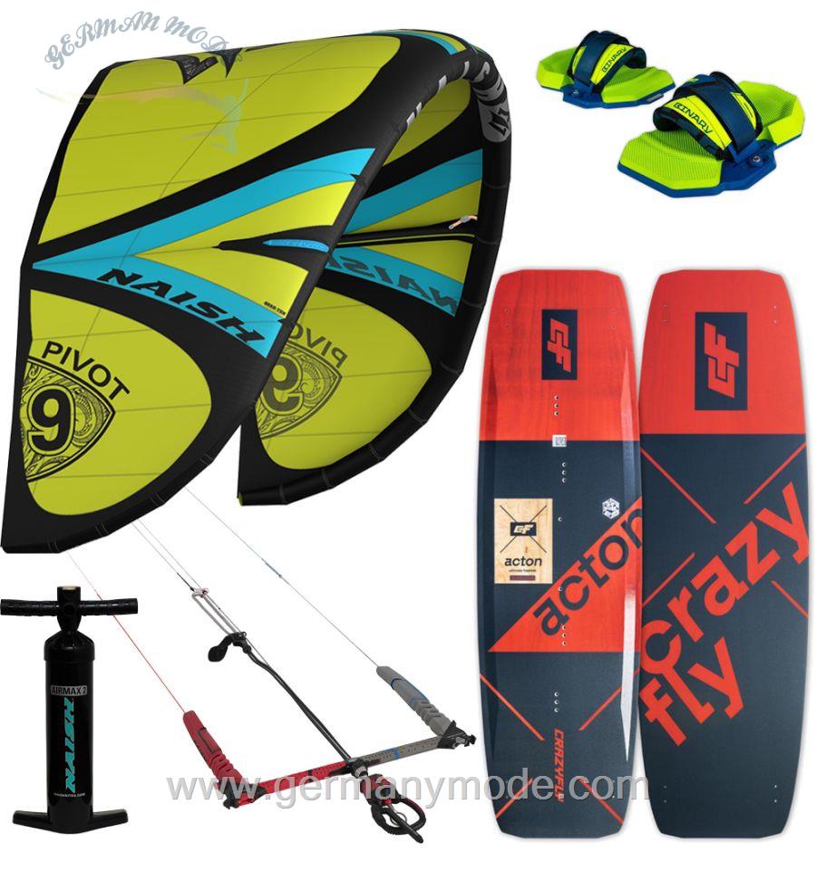 ست کایت 9 متر برد کایت کنترل بار دستگیره پمپ باد نایش NAISH PIVOT 9M + CRAZYFLY ACTON 2023 KITESURF COMPLETE PACKAGE Yellow