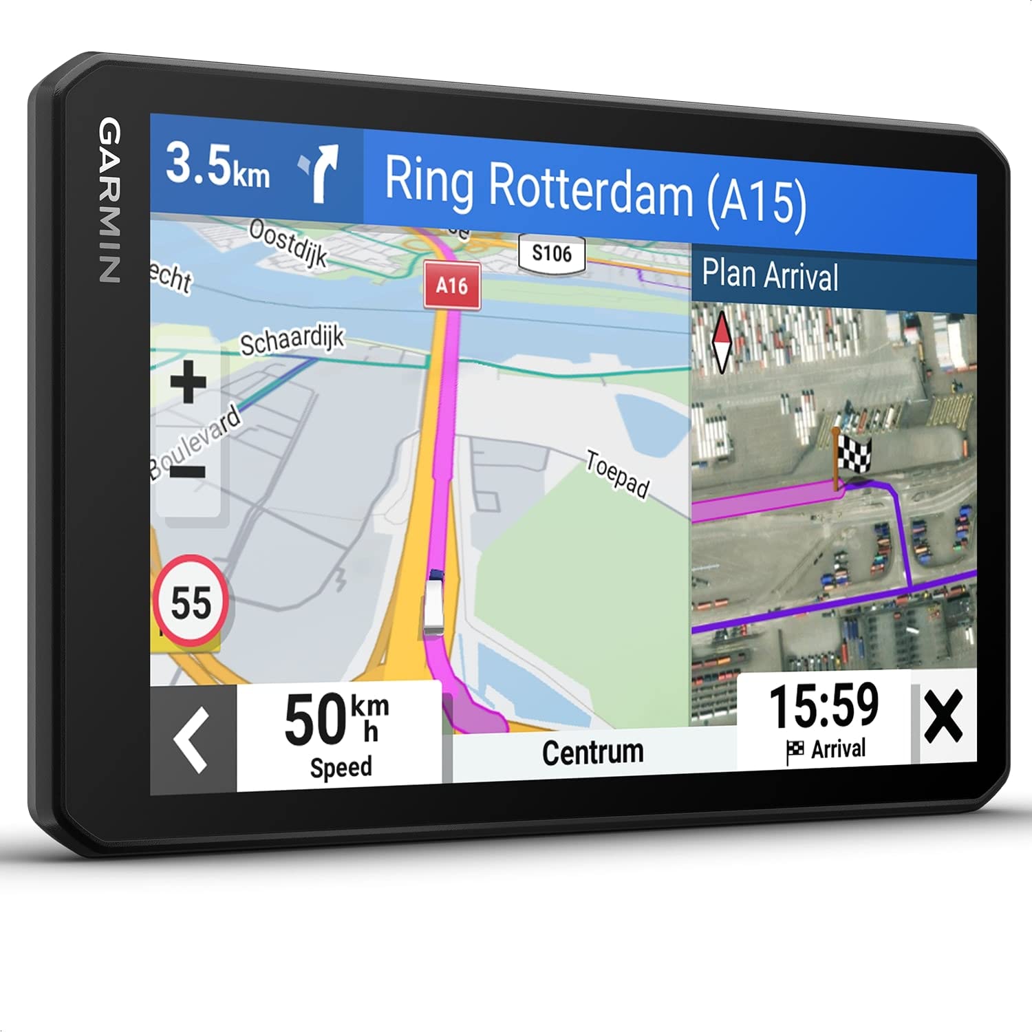 خرید از آمازون - Garmin dēzl LGV 710 EU - دستگاه ناوبری کامیون با نمایشگر رنگی 7 اینچی (17.7 سانتی متری)، نقشه های از پیش نصب شده اتحادیه اروپا (46 کشور)، مسیریابی خاص خودرو، خدمات بلادرنگ و مقاصد با تصاویر ماهواره ای