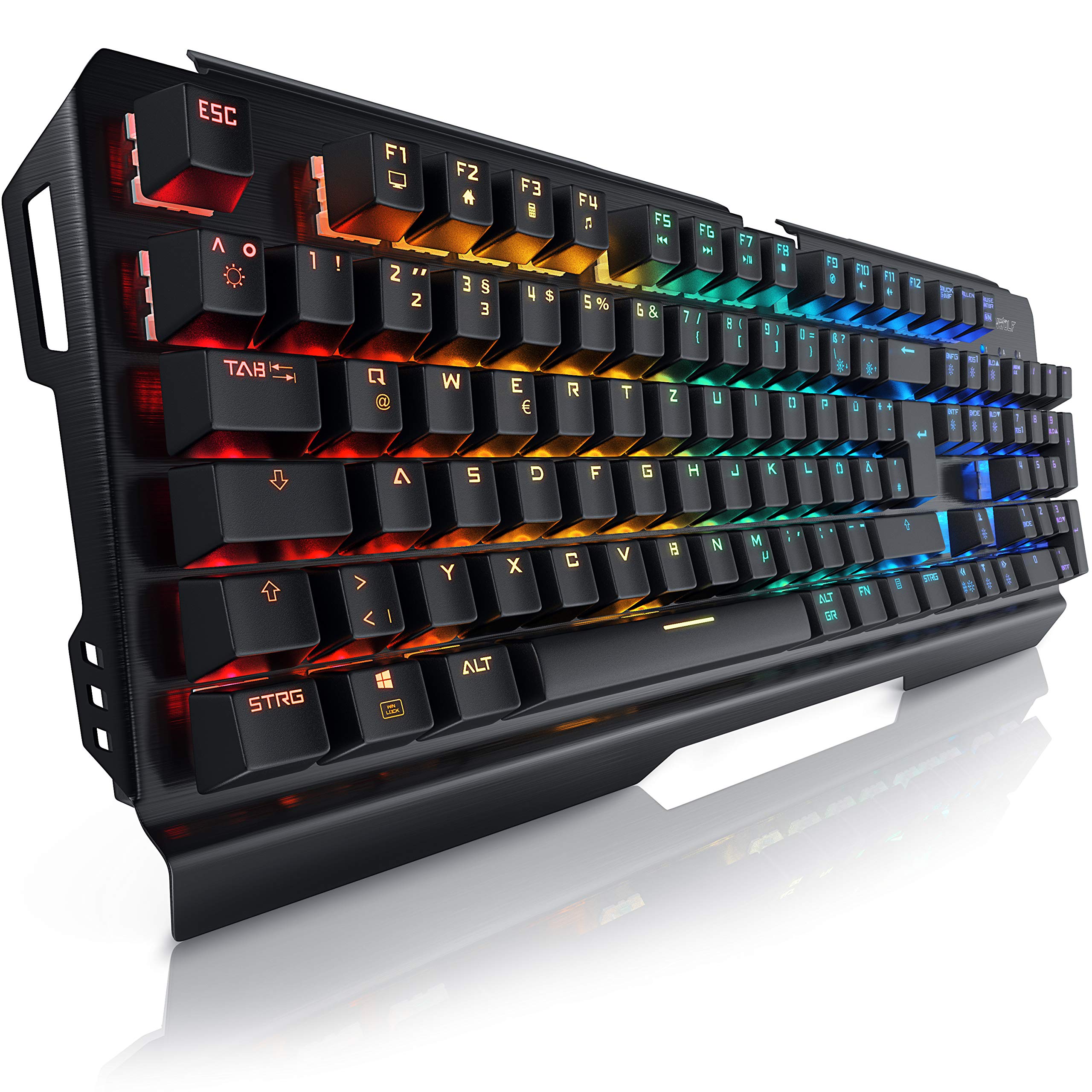 خرید از آمازون - CSL-Computer Titanwolf - صفحه کلید مکانیکی Alumar - کیبورد مکانیکی بازی - صفحه کلید بازی - ضد شبح - طرح QWERTZ DE - جابجایی کامل کلید - نور پس زمینه LED RGB