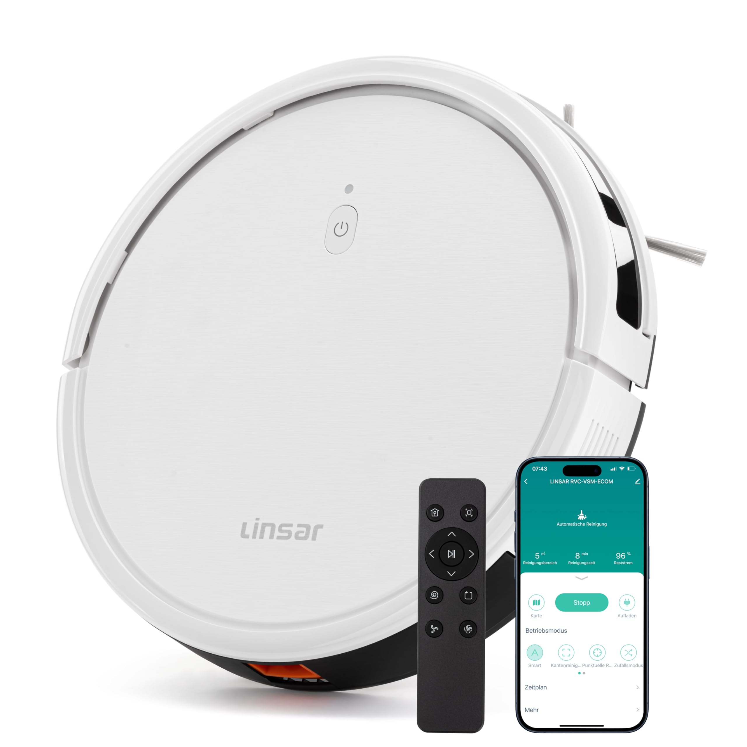 جارو رباتیک Linsar - ربات جارو برقی بدون عملکرد پاک کردن - کنترل APP - زمان اجرا 100 دقیقه - سازگار با الکسا - برای فرش، موهای حیوانات خانگی و کف سخت - جاروبرقی رباتی با ایستگاه شارژ و کنترل از راه دور (سفید)