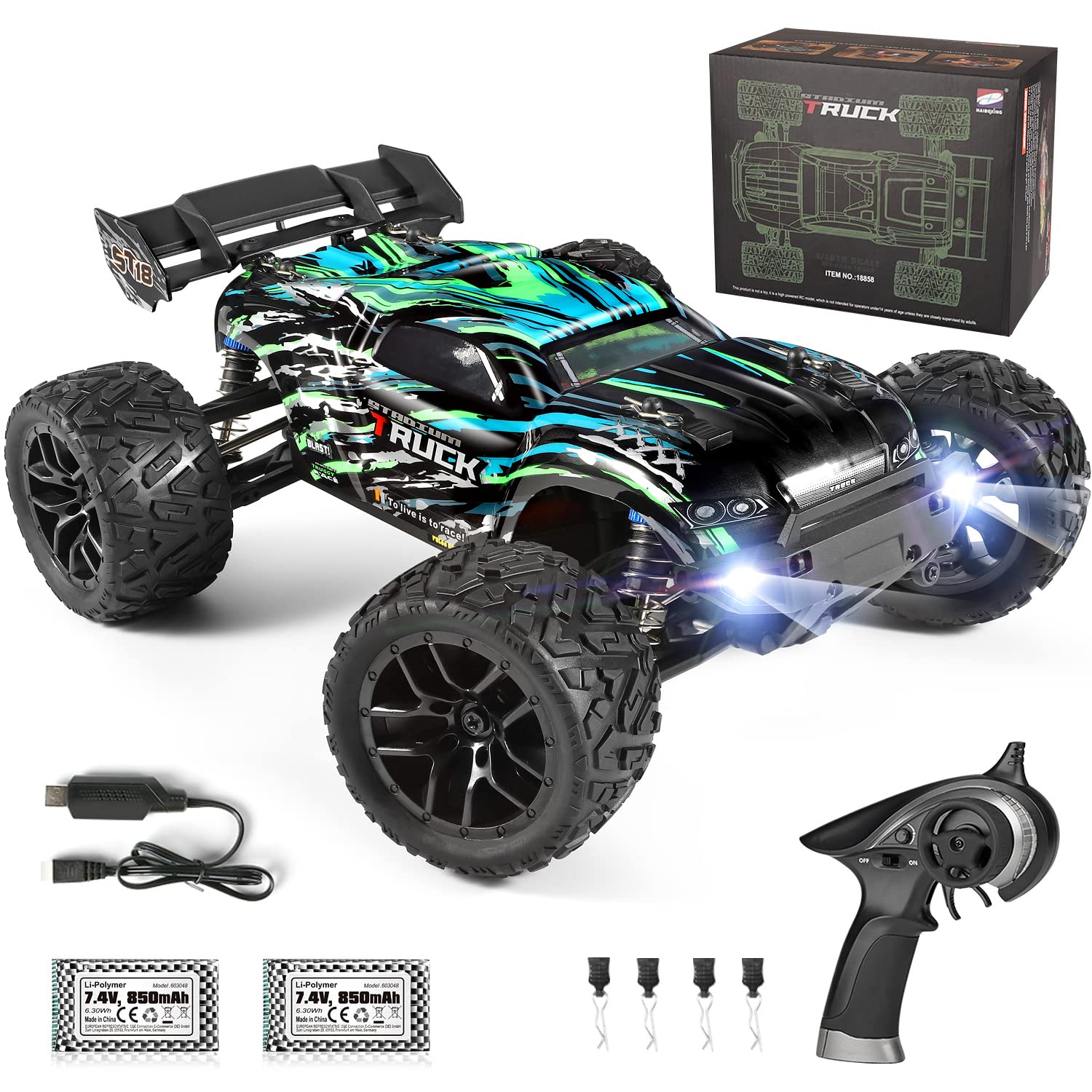 خرید از آمازون - ماشین کنترل از راه دور HAIBOXING، 2.4 گیگاهرتز 1:18 4WD متناسب با سرعت 36+ کیلومتر در ساعت Hobby Offroad Monster RC Truck، ضد آب RC Truggy RTR اسباب بازی آفرود