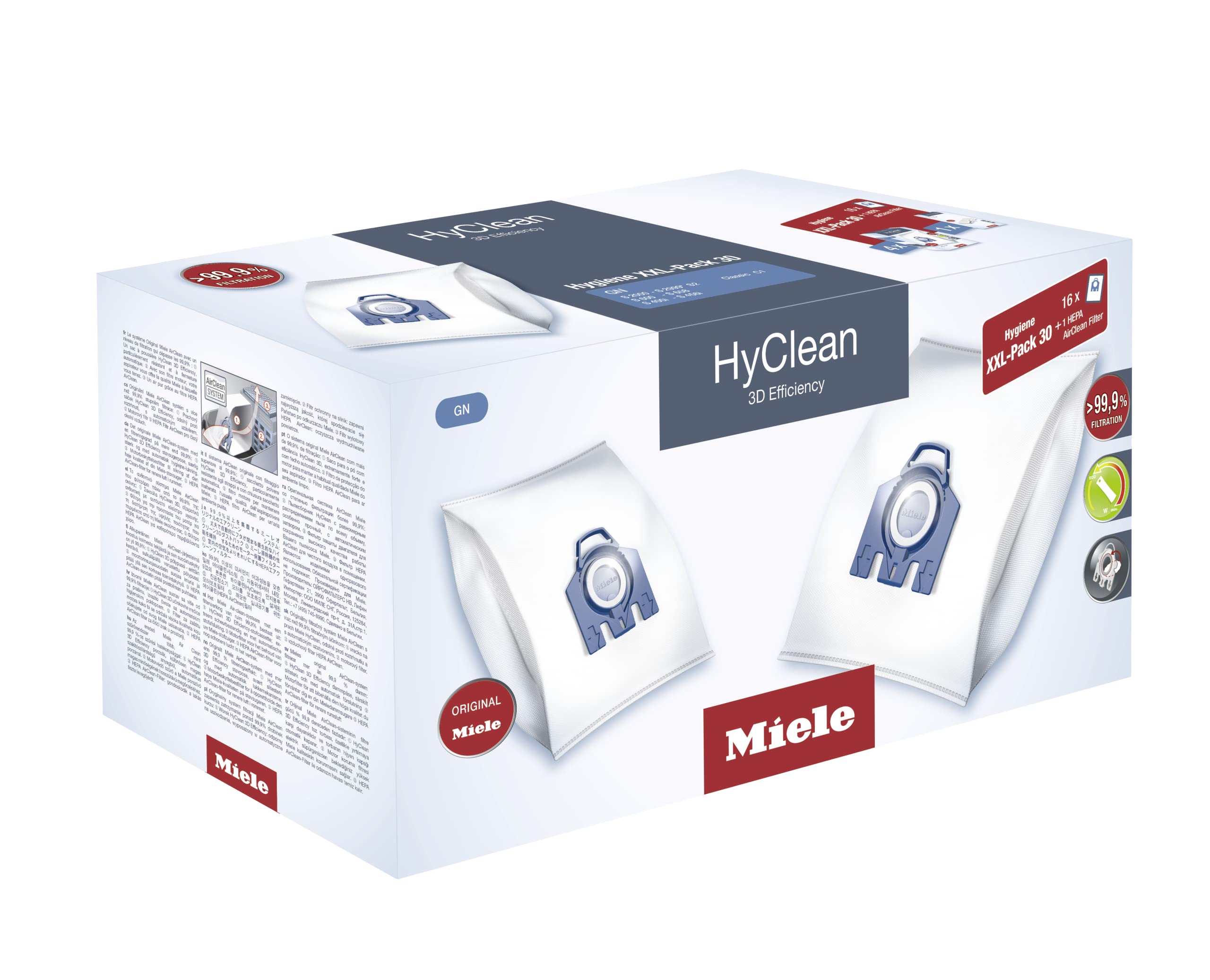 خرید از آمازون - لوازم جانبی اصلی Miele - بسته Hygiene XXL GN HyClean 30 / مناسب برای کلاسیک C1 / حداکثر بهداشت هوا / 16 جاروبرقی / 4 فیلتر محافظ موتور / 1 فیلتر HEPA (11798520) 16 کیسه + 5 فیلتر (شامل HEPA 30)
