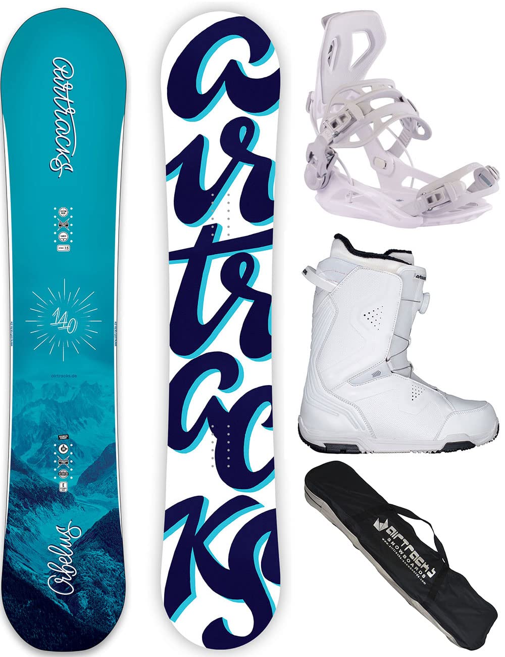 Airtracks Damen Snowboard Set Orbelus Lady Camber + Bindung Master W Fastec + Snowboard Boots + Sb Bag / 140 145 150 155 cm Snowboard 140 cm Boots Strong Atop W 37
