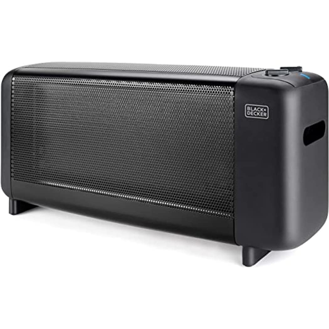 بخاری برقی بلک اند دکر آمریکا BLACK+DECKER BXMRA1500E، بخاری برقی میکا، 1500 وات، 2 تنظیم حرارت، ترموستات قابل تنظیم، خاموش شدن خودکار، موبایل، جمع و جور، مشکی