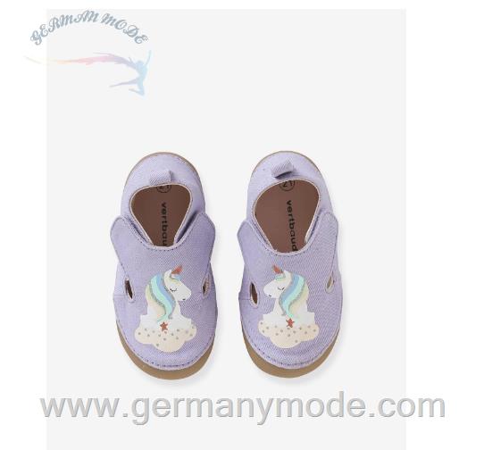 کفش کودک نو پا ورت فرانسه Vertbaudet Mädchen Baby Stoff-Hausschuhe, Einhorn - violett