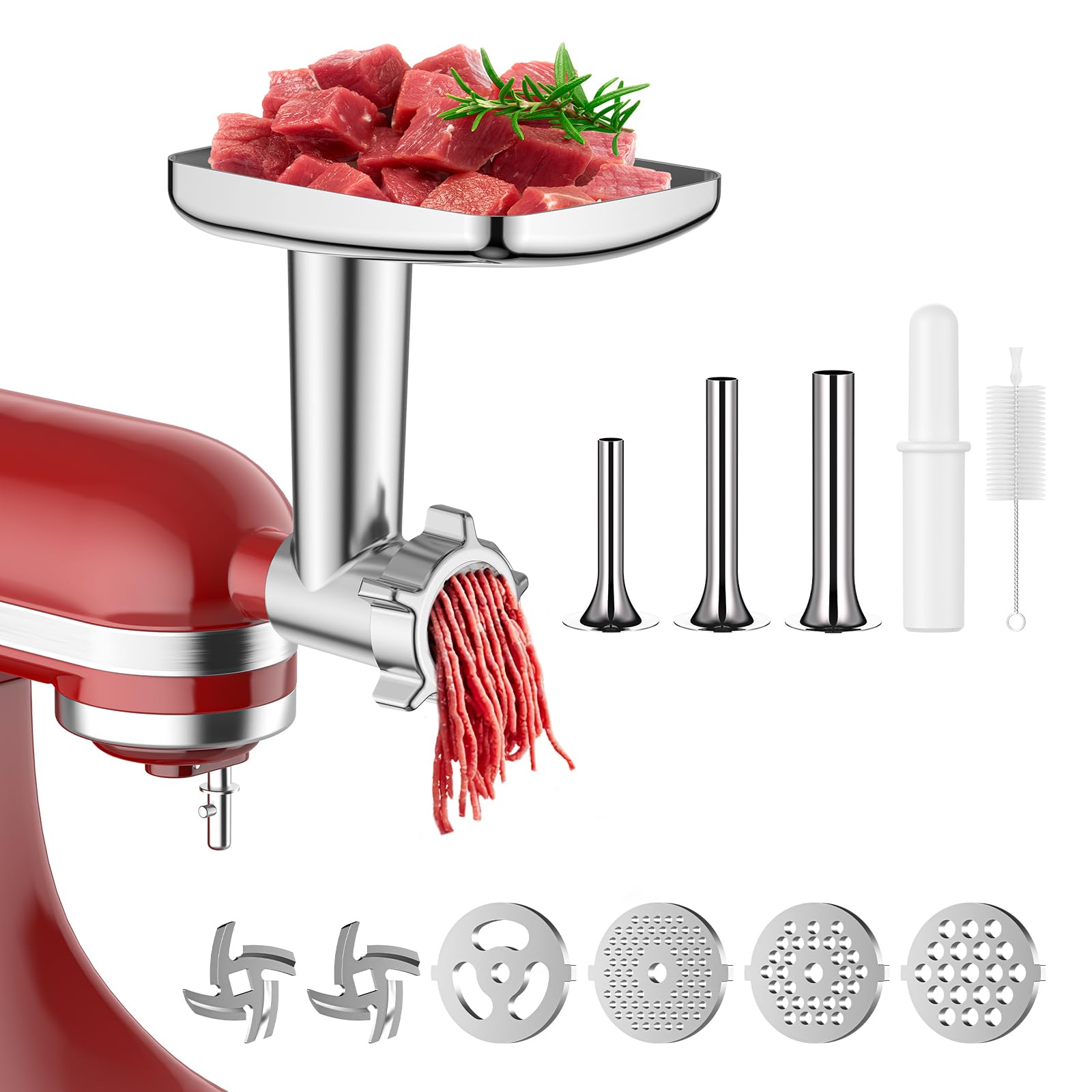 خرید از آمازون - اتصال چرخ گوشت Coolcook برای میکسر پایه KitchenAid، چرخ گوشت برای KitchenAid شامل 3 سوسیس پرکن، قطعات یدکی چرخ گوشت آسان برای استفاده و تمیز کردن