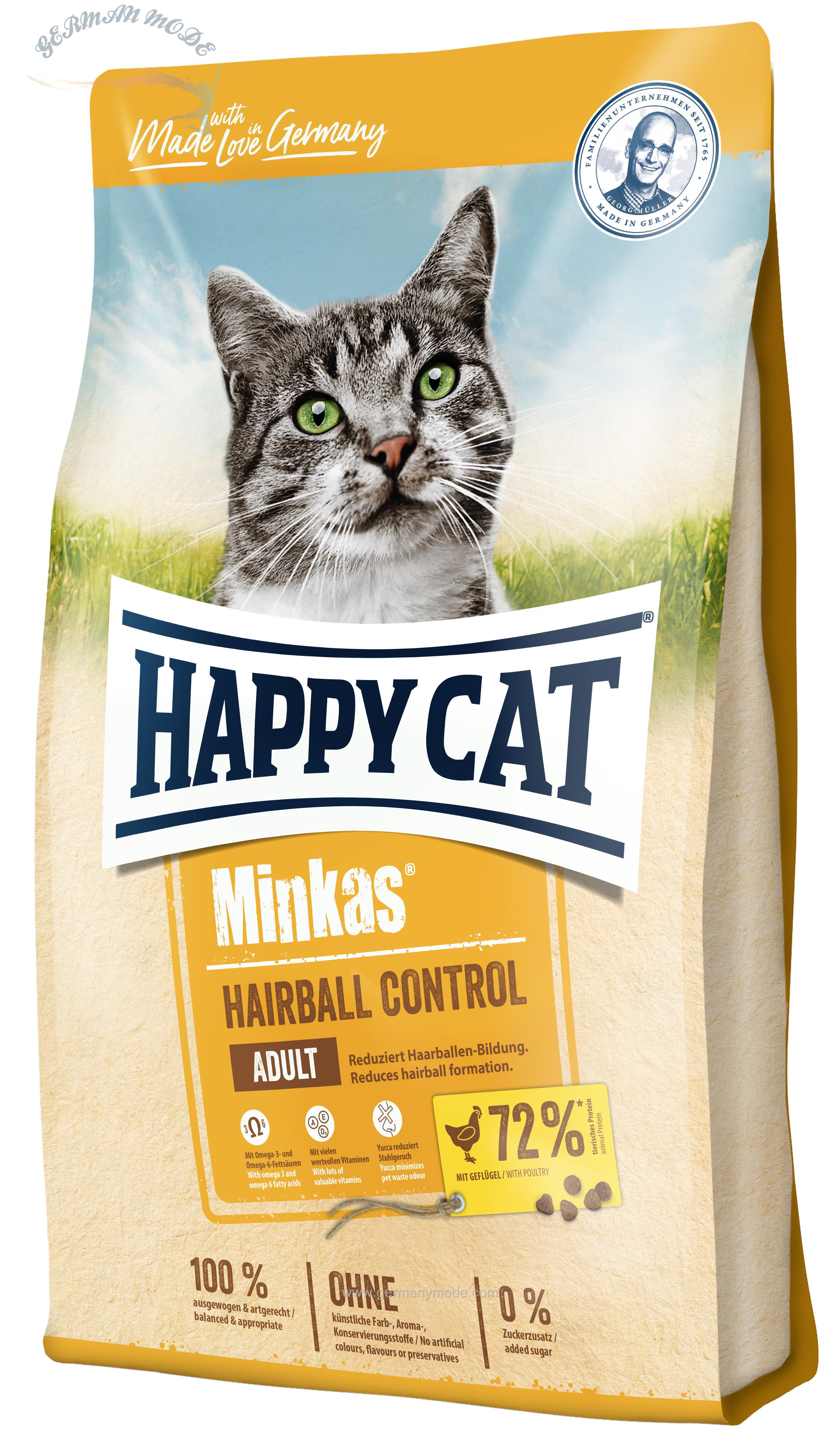 غذا خشک گربه بالغ هپی کت آلمان Happy Cat Minkas Hairball Control Geflügel 4kg