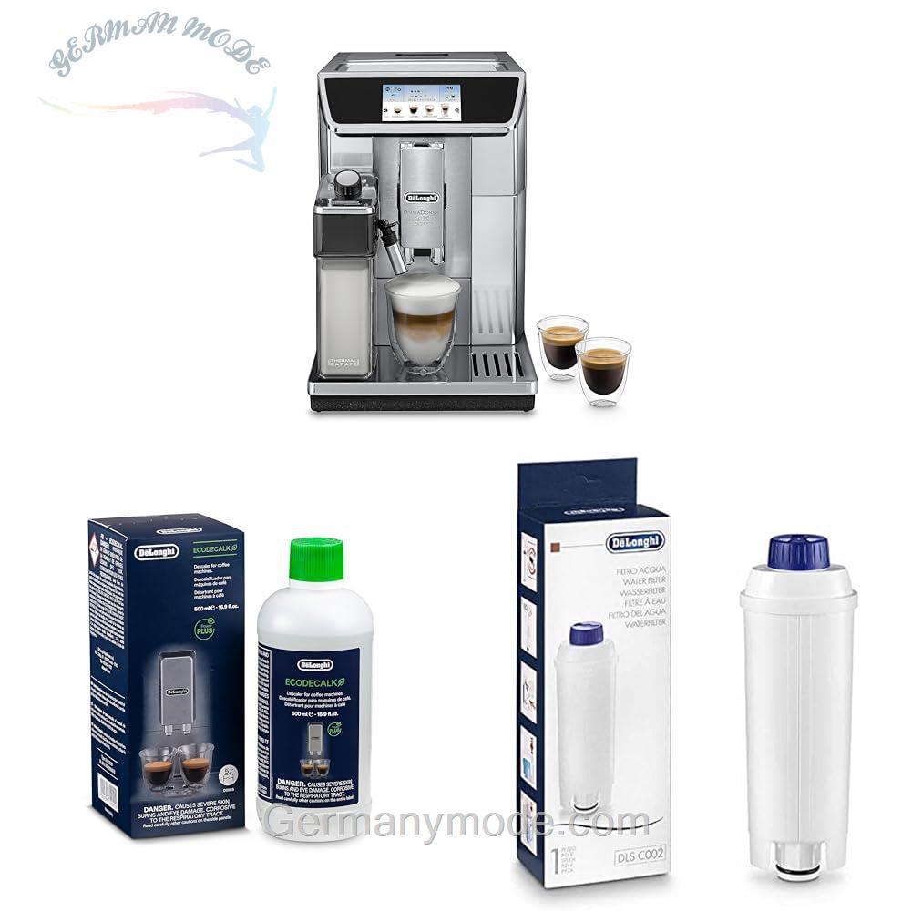 اسپرسو ساز تمام اتوماتیک دلونگی ایتالیا DeLonghi PrimaDonna Elite Experience ECAM 656.85.MS با سیستم شیر LatteCrema + فیلتر آب رسوب‌زدای اصلی EcoDecalk DLSC 500 مدل DLSC002