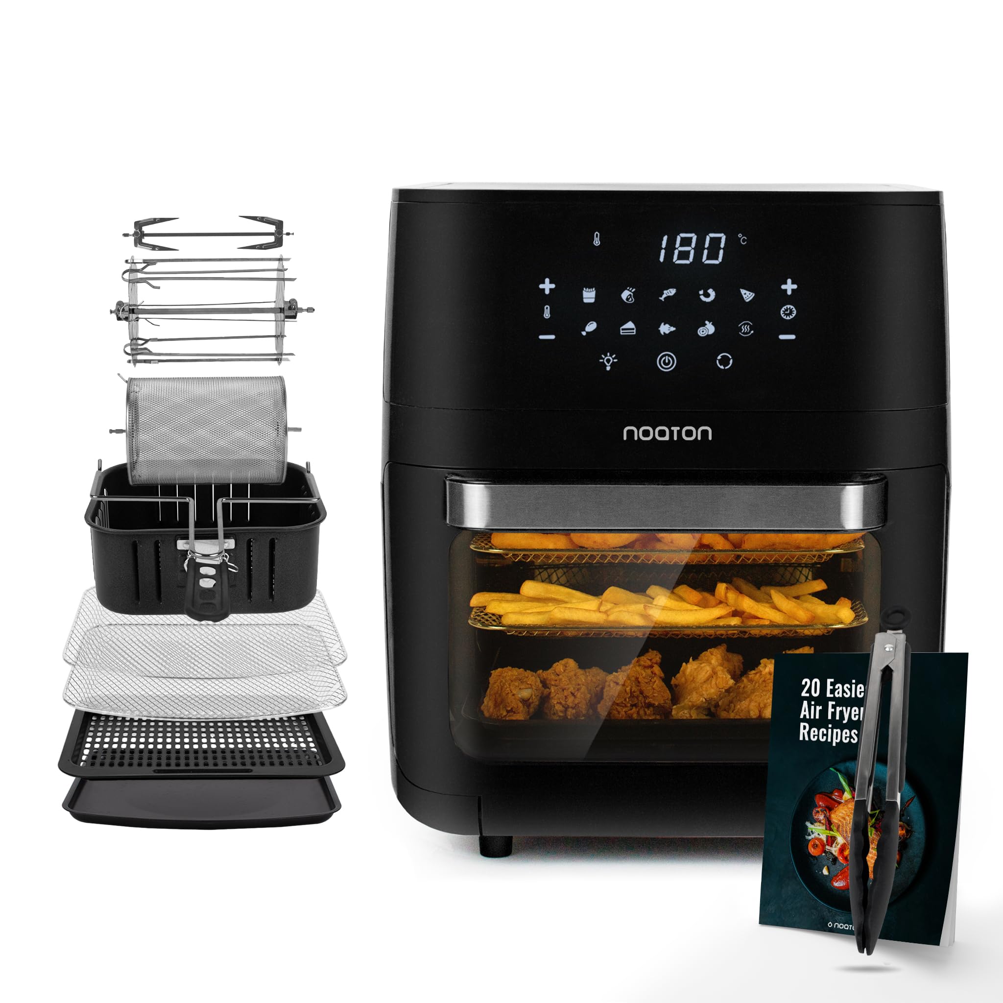 خرید از آمازون - سرخ کن Noaton A120 Ultra Pro 12 لیتری سرخ کن بدون روغن شامل کتاب دستور پخت و انبر آشپزخانه 26 سانتی متری 1800 وات 10 برنامه نمایشگر دیجیتال جمع و جور 1-4 نفر مشکی