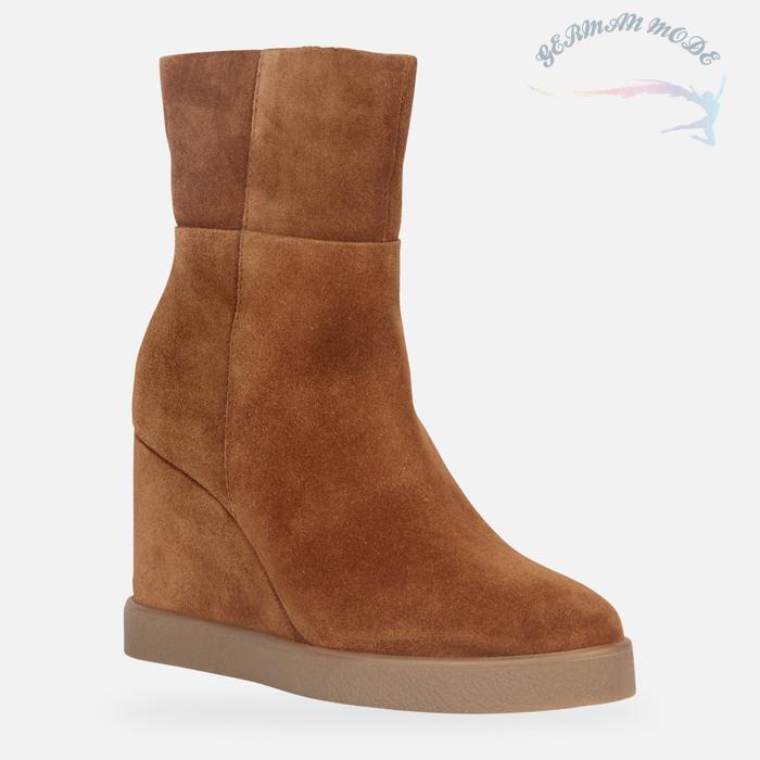 نیم بوت زنانه جی اوکس ایتالیا GEOX STIEFELETTEN MIT KEILABSATZ Elidea Wedge Dame Tabak