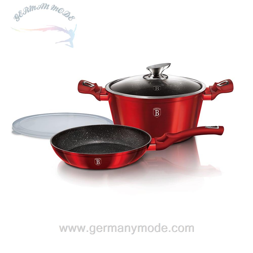 سرویس قابلمه ماهیتابه 4 پارچه بورگاندی برلینگر هاوس مجارستان BerlingerHaus 4-PIECE COOKWARE SET BH6779 METALLIC LINE BURGUNDY EDITION