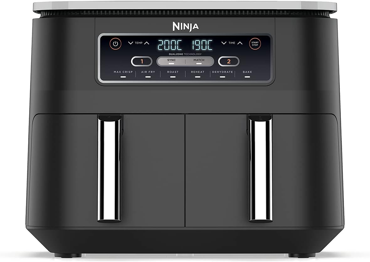 سرخ کن نینجا آمریکا Ninja AF300EU،سرخ کن هوای گرم Foodi با 2 محفظه سرخ کردنی و ظرفیت 7.6 لیتر، 2470 وات