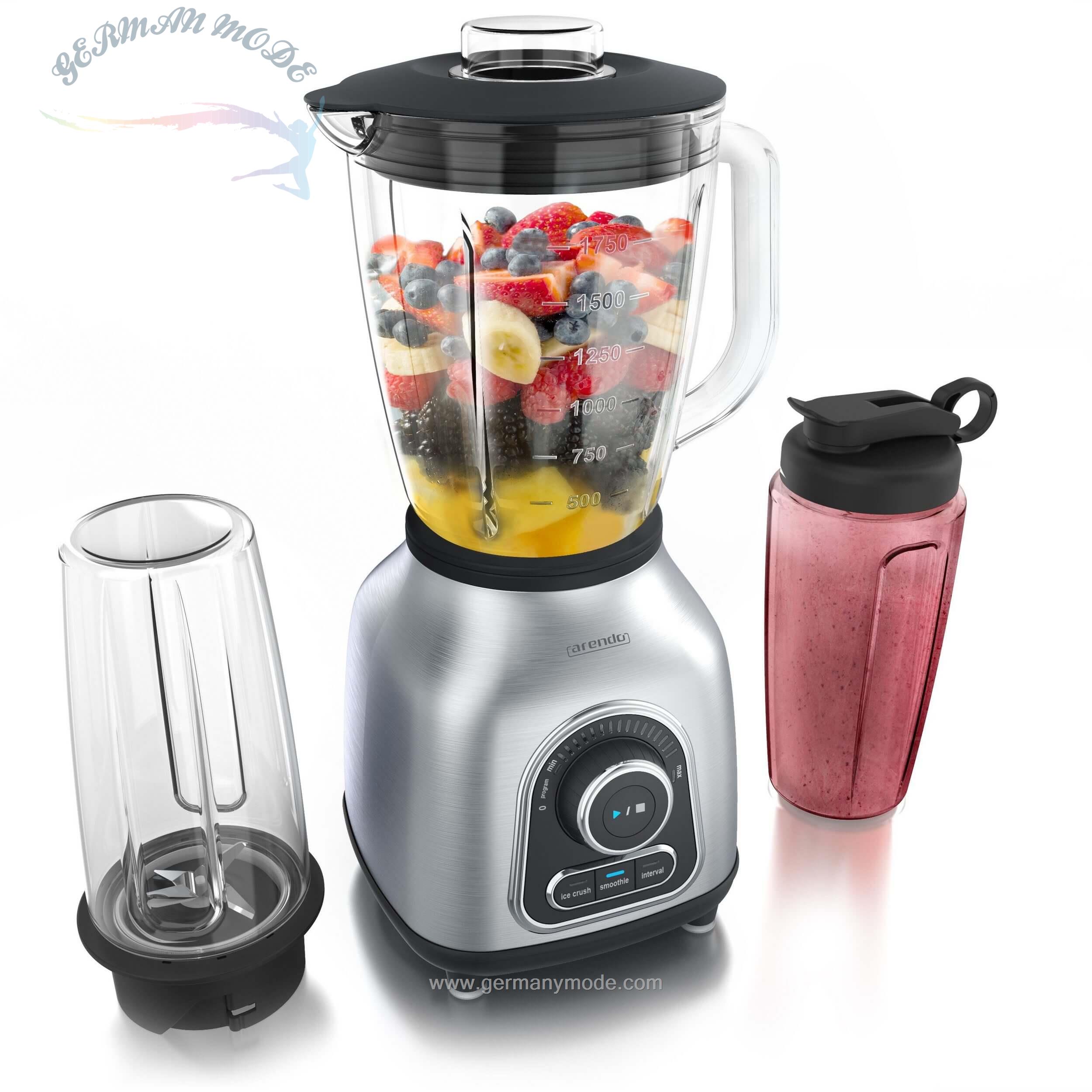 مخلوط کن و اسموتی ساز آرندو آلمان Arendo Standmixer- 1400 W- Edelstahl Standmixer - 1-7 L Glasbehälter - 2x 0-6 L Mixbecher