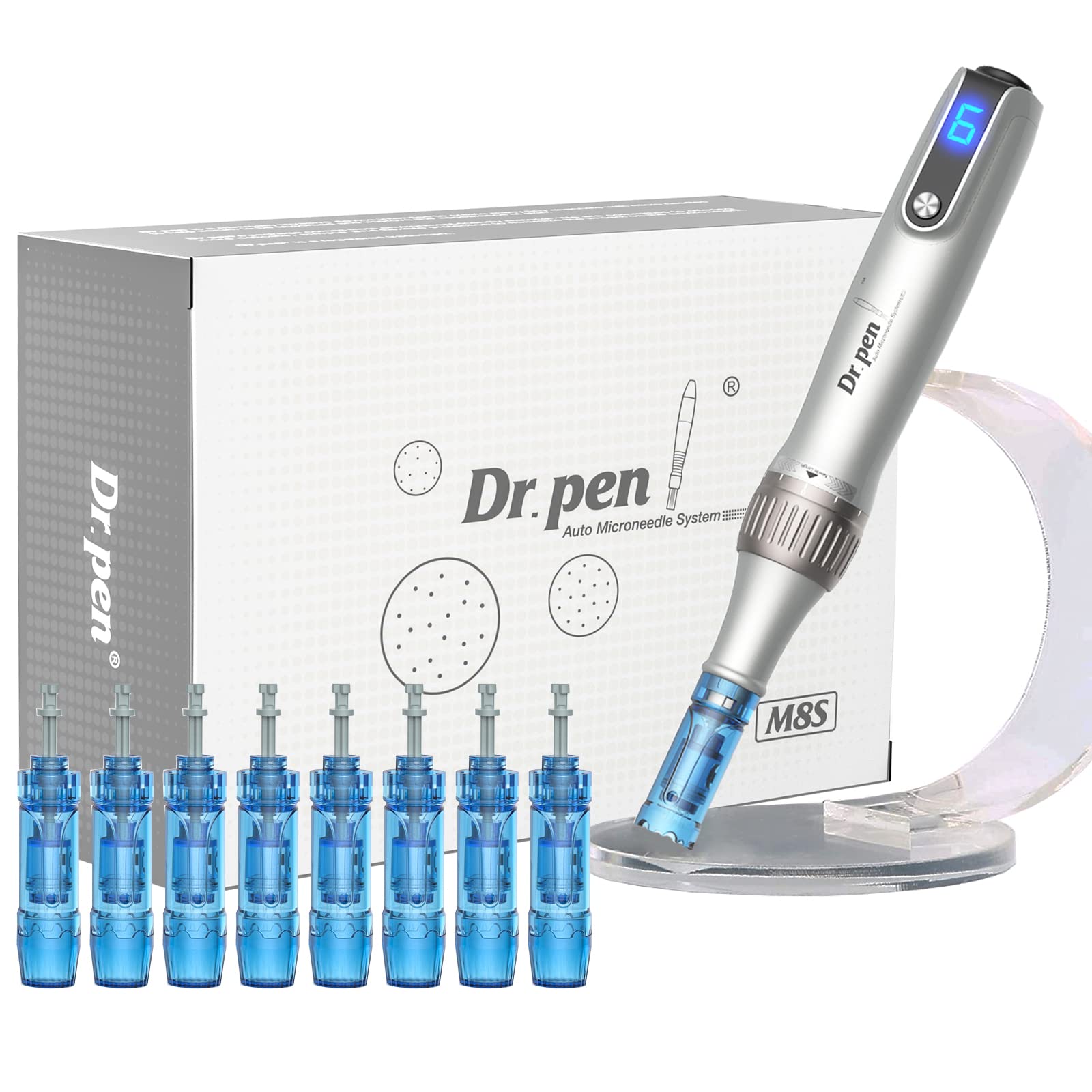 قلم میکرونیدلینگ Dr. Pen Ultima M8S - قلم درما بی سیم برای صورت، بدن و ریش - دارای 9 کارتریج و جعبه نگهداری