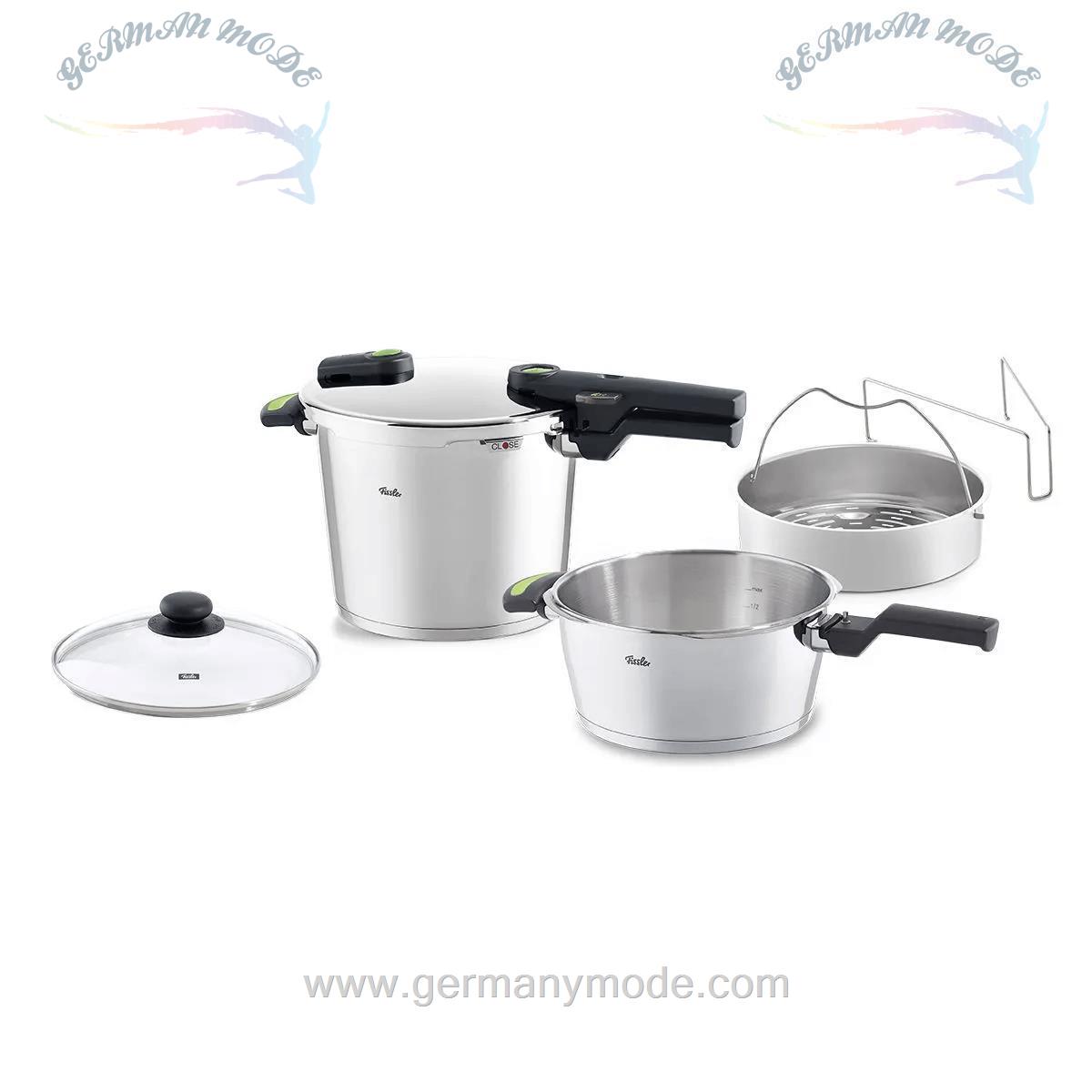 ست زودپز 2 تایی 3.5 - 6 لیتری فیسلر آلمان Fissler Vitaquick Green 2-teiliges Schnellkochtopf-Set 3,5 + 6 Liter mit gratis Glasdeckel